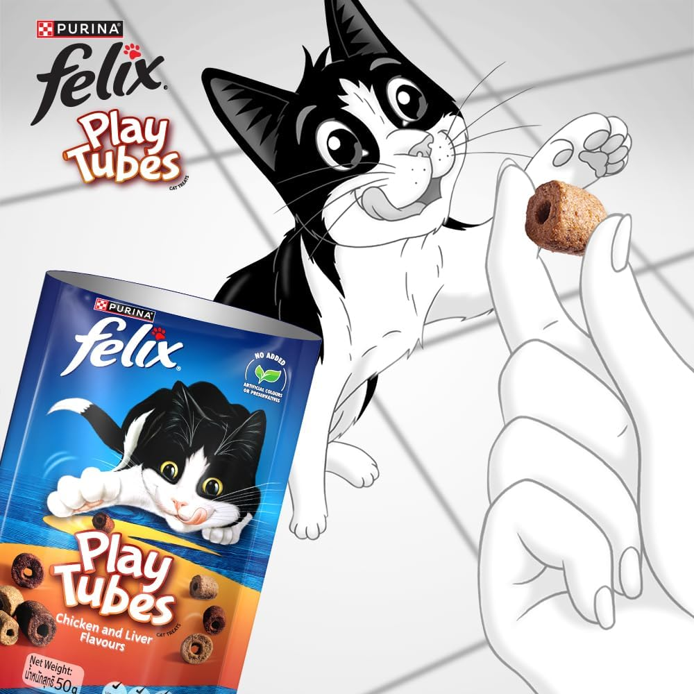 FELIX Adult Cat Treats Chicken & Liver Play Tubes 8X50G image number 5