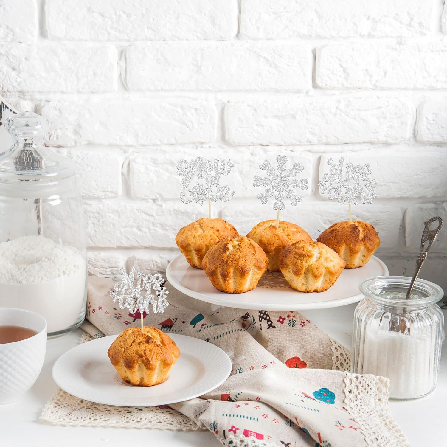 Gyufise 24Pcs Silver Snowflake Cupcake Toppers Glitter Winter Snowflake Miss to Mrs Cake Topper Picks for Winter Wedding Anniversary Decorations Bridal Shower Party Supplies - Silver 5 image number 5