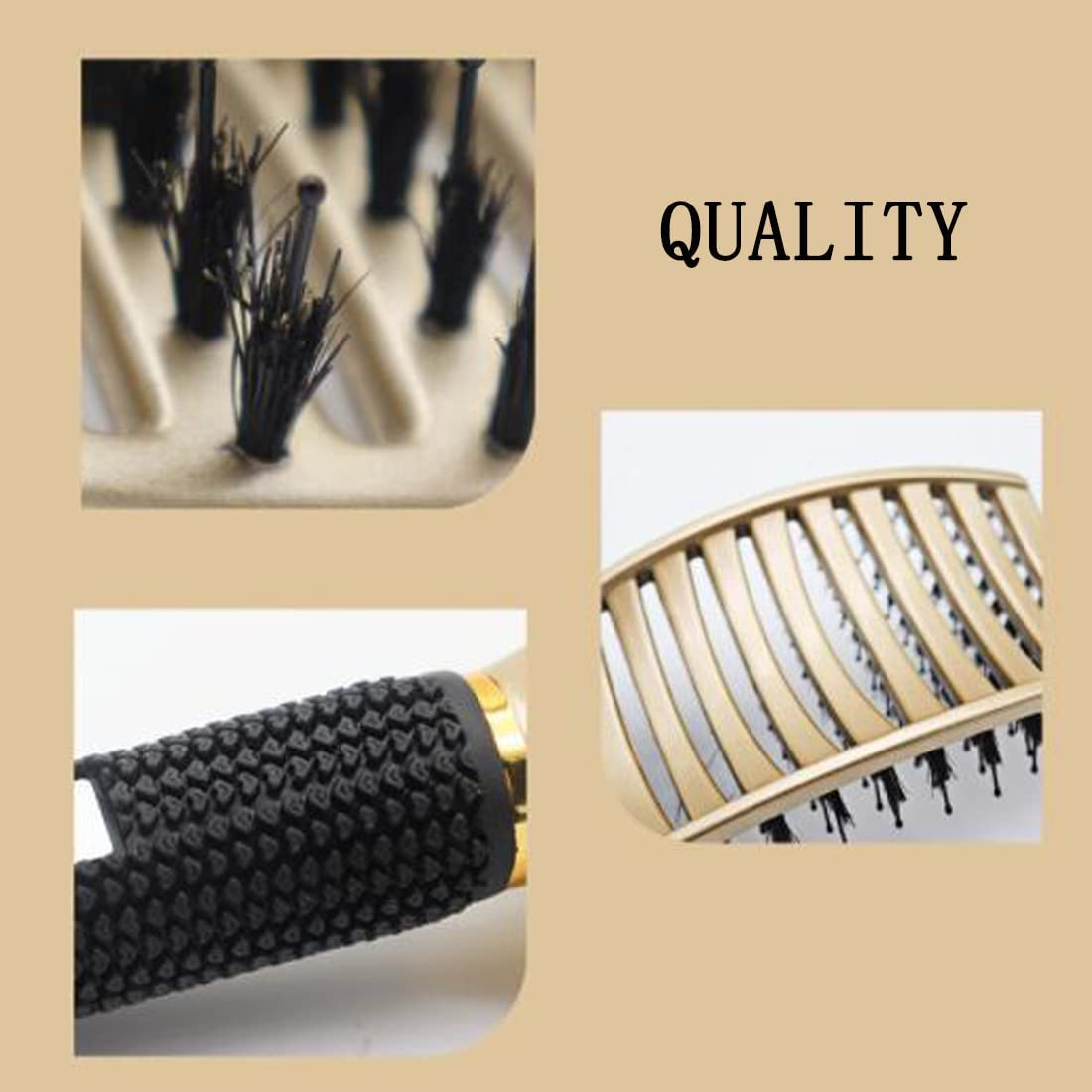 UTSAUTO Boar Bristle Hair Brush, Professional Curved Vented Curly Hair Detangling Brush for Women, Men, Paddle Detangling Brush for Wet Dry Curly Thick Straight Hair, (Gold) image number 2