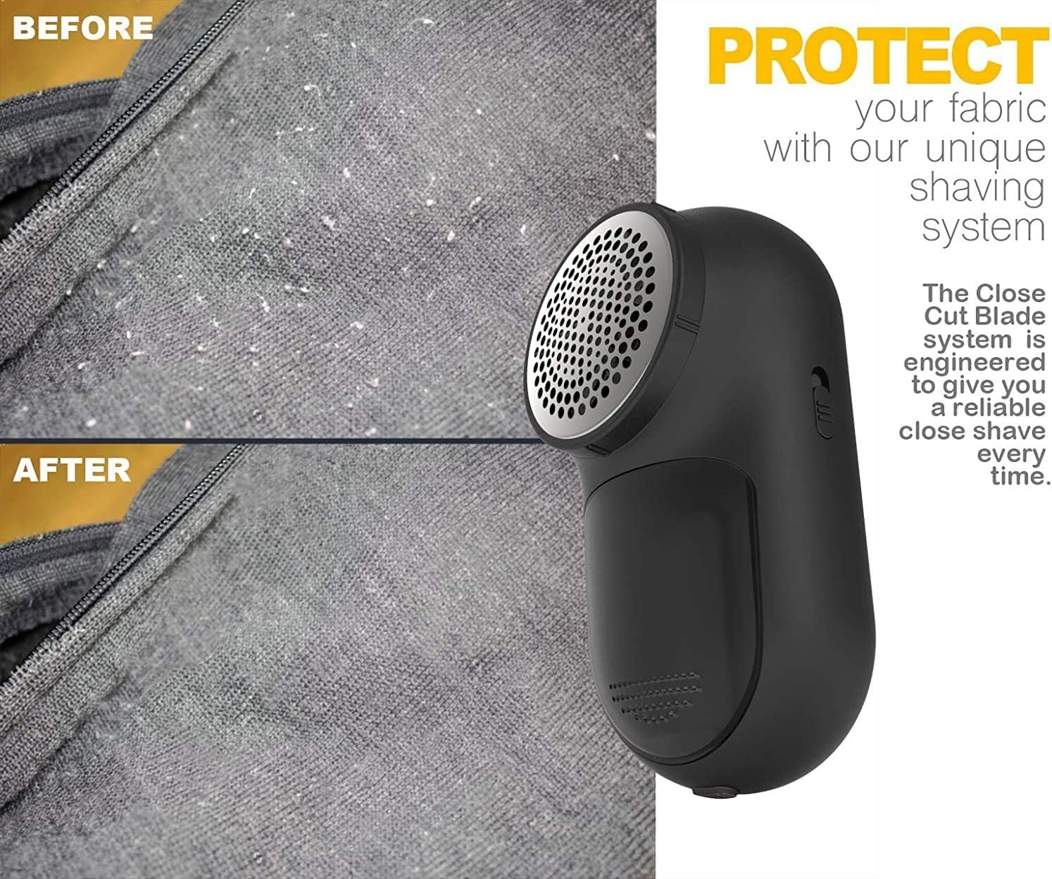 Magictec Rechargeable Fabric Shaver, Lint Remover Sweater Defuzzer Lints Fuzzs Pills Pilling Trimmer for Clothes and Furniture -Battery Operated Black