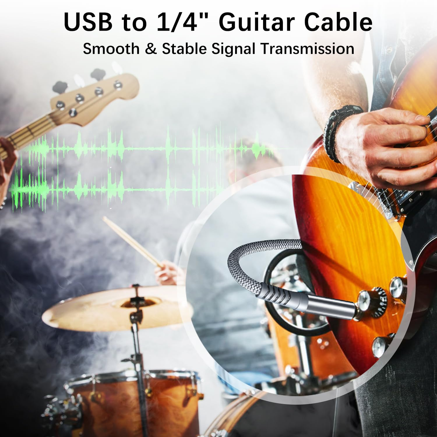 Elebase USB Guitar Cable 3M,1/4 Inch TS Instrument Cord,Usb a to 6.35Mm Male Jack Stereo Audio Interconnect Wire Line for Electric Guitar,Bass,Keyboard,Mixer,Amplifier,Amp,Speaker,Equalizer,10 Feet FT image number 1