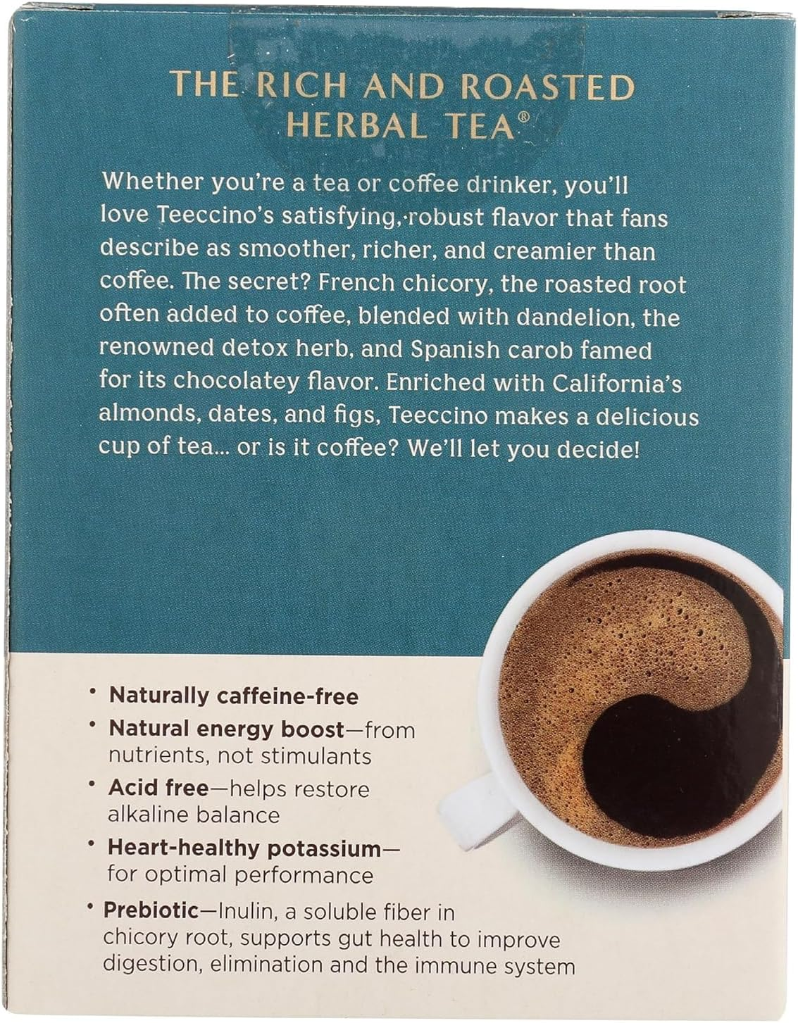 Teeccino Dandelion Caramel Nut Roasted Caffeine Free Chicory Herbal Tea 60 G, 10 Teabags image number 5