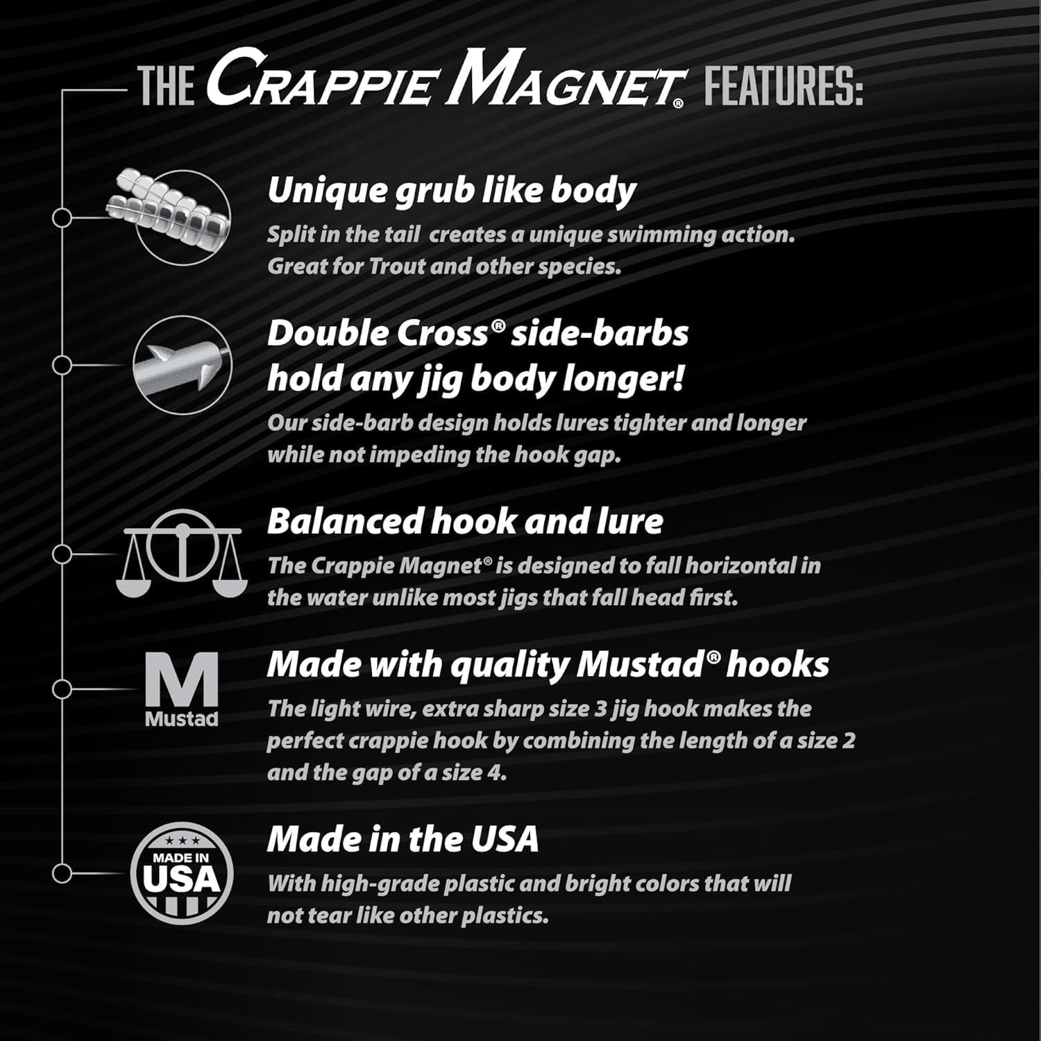 Crappie Magnet Best of the Best Kit - 96 Bodies, 15 Double Cross Jig Heads, 4 E-Z Floats image number 5