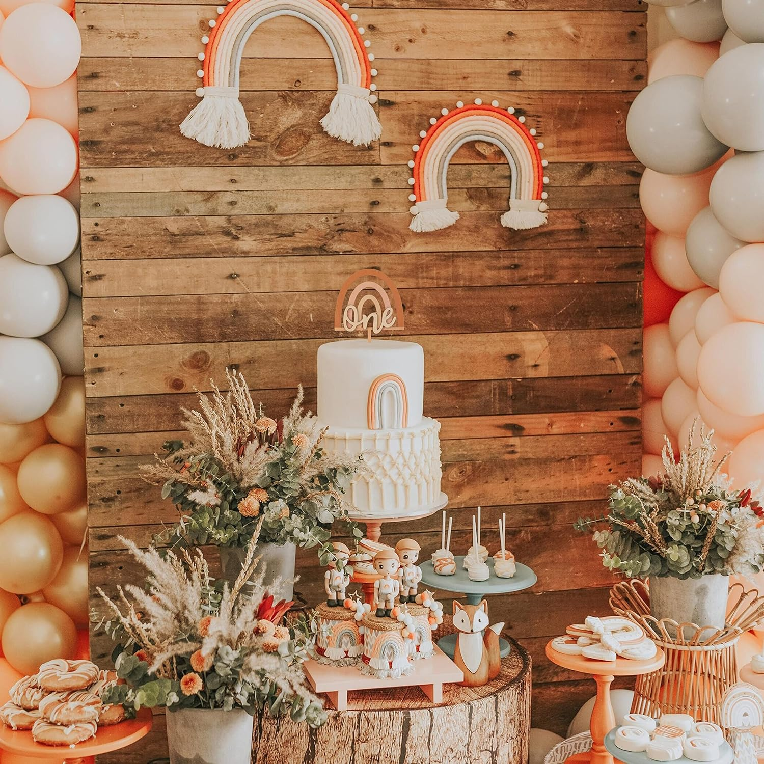 Boho Rainbow Cake Topper Wood One Birthday Topper - Boy Girl 1St Birthday Cake Topper - First Birthday Decor Cake Smash (BOHO ONE CT) image number 2
