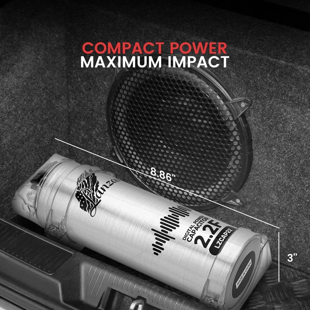 Lanzar 0.2 Farad Digital Power Capacitor, High-Performance Car Audio Accessory with Blue Digital Display Voltage Readout and LED Flash, over Voltage Protection, Mounting Hardware, DC 12-24V image number 3