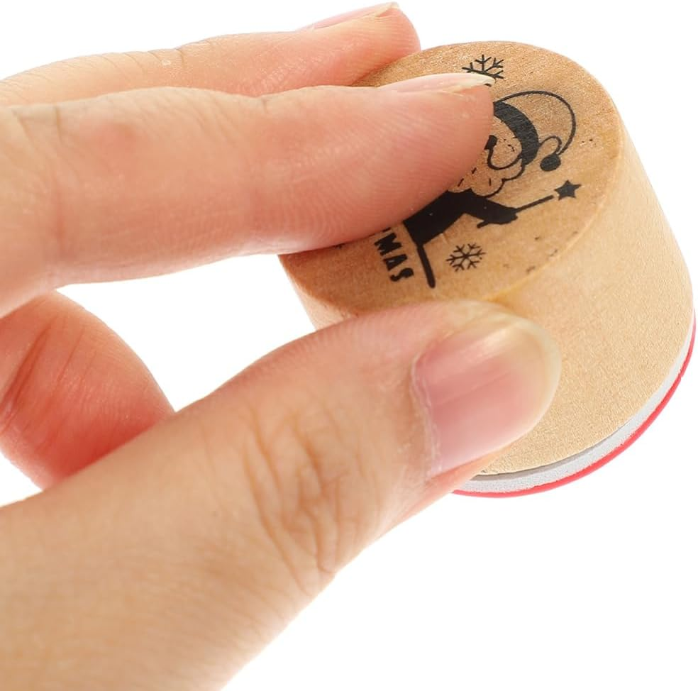 12 Pieces Merry Christmas Wooden round Rubber Stamps: Xmas Floral Craft Ink Pads Mixed Craft Stamps for Party Decor Scrapbooking Cards image number 3