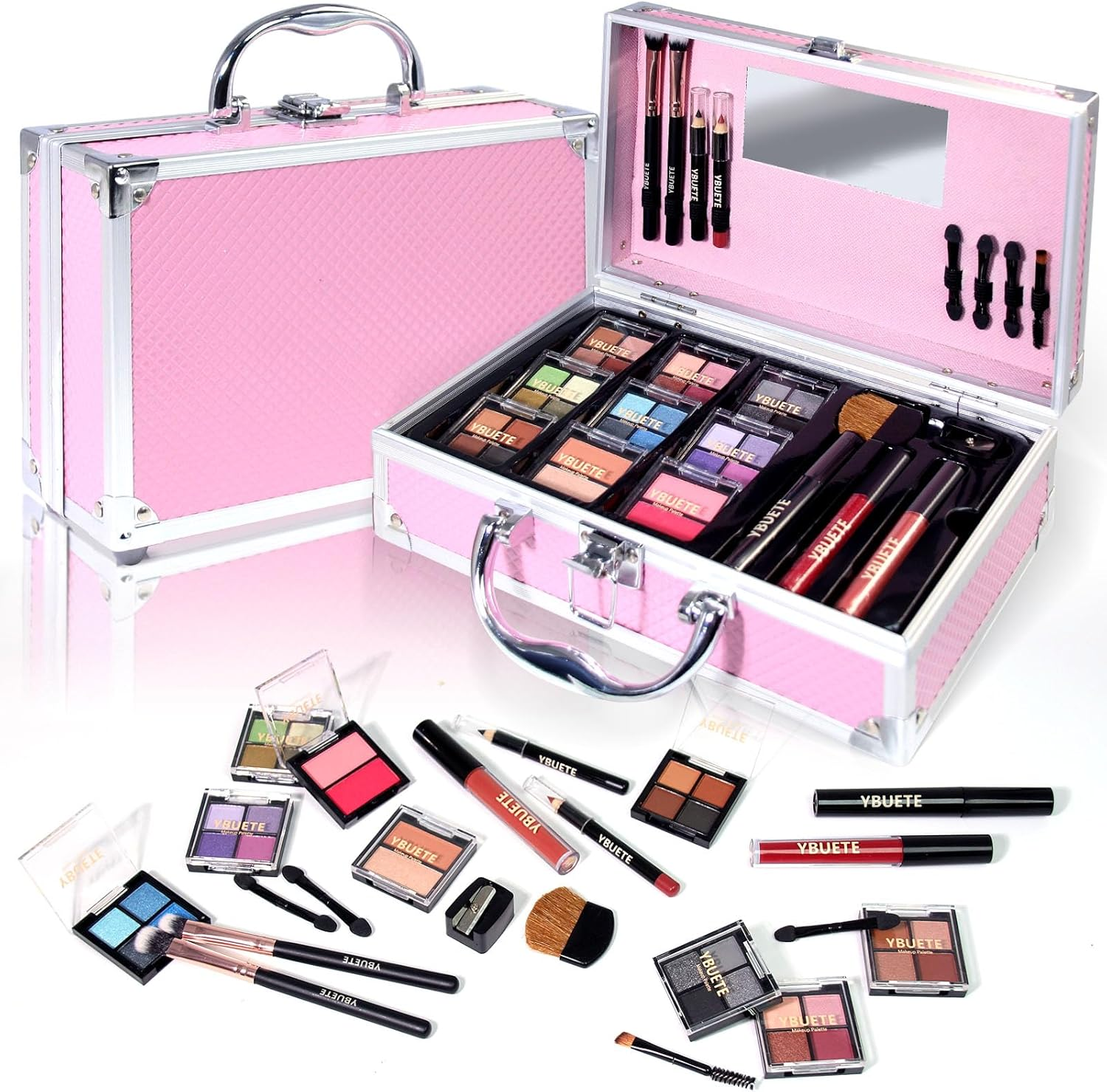 Beginner Makeup Kit for Teen,Makeup Set for Girl Women,Beginner Makeup Kit with Cosmetic Train Case Included 32 Colors Eyeshadow Blush Contour Lip Gloss Lip Liner Mascara Eyeliner Mirror