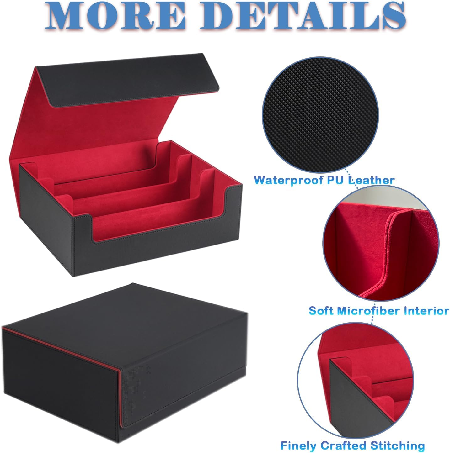 Card Deck Case for Trading Cards 1800+, Card Deck Storage Box, Leather Magnetic Closure Commander Storage Box, Fit for Yugioh, MTG, TCG and Sport Cards (Black Red) image number 3