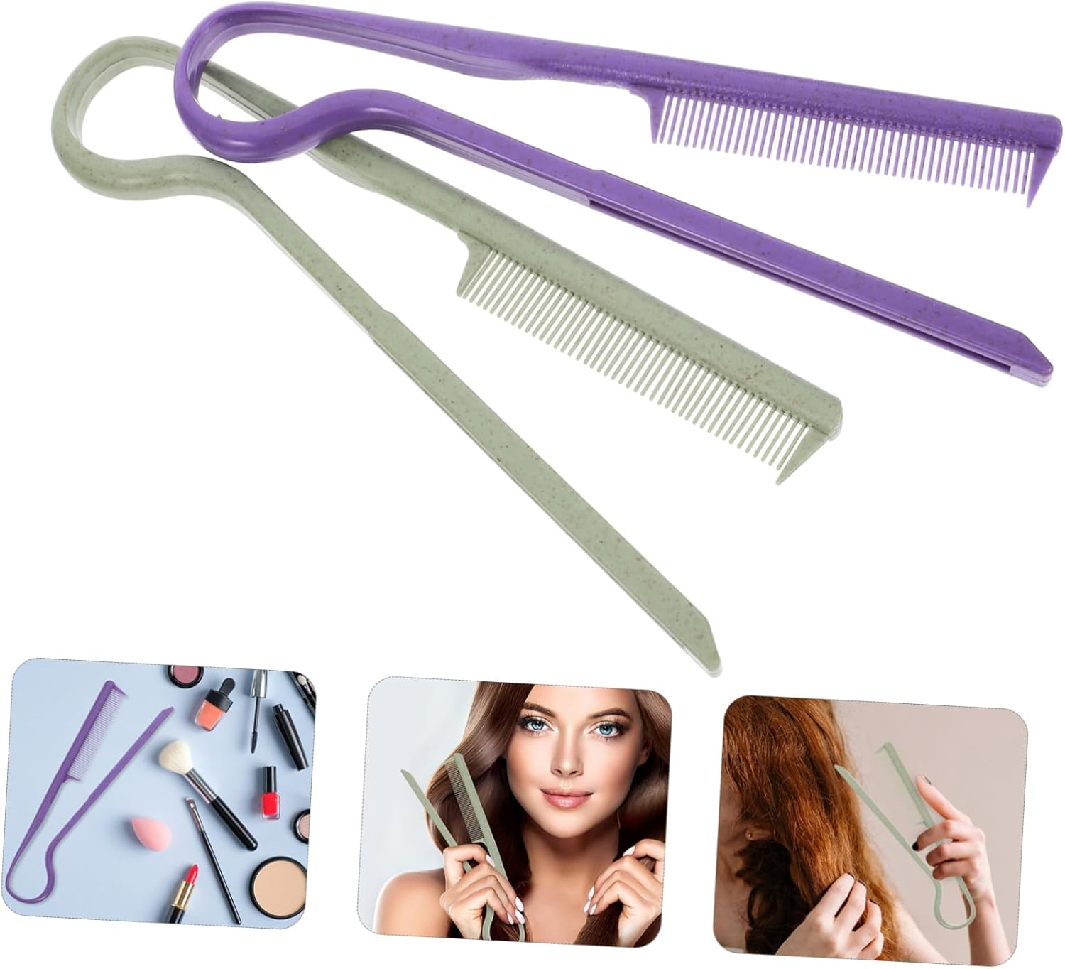2Pcs Straightening Comb V-Shaped Styling Hair Comb Plastic Fine Tooth Hair Parting Tool for Women image number 2
