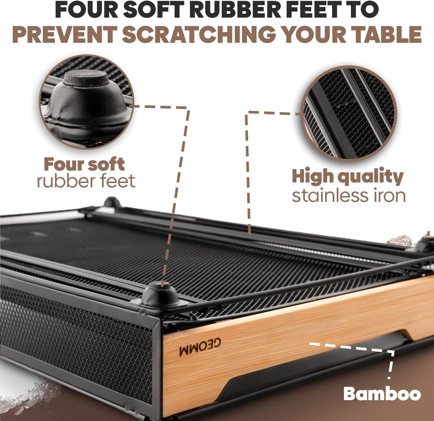 GEOMM Bamboo Storage Drawer for Nespresso Pods - 60 Capacity Metal Coffee Capsule Holder, Tea Organiser Tray - Coffee Machine Accessories image number 6