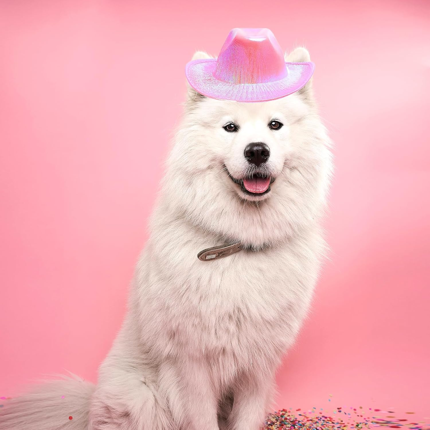 Dog Cowboy Hat Dog Catcostume Bandana West Cowboy Accessories for Pet Metallic Space Shiny Cowboy Hats (Pink) image number 3