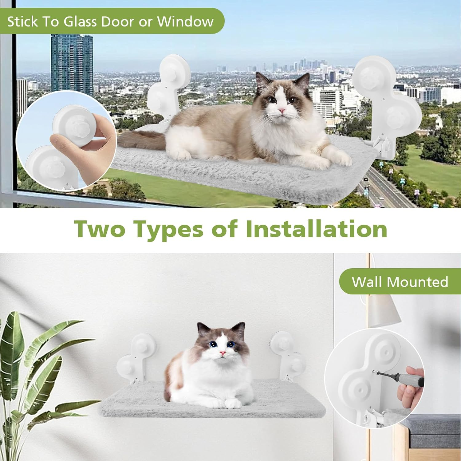 Cordless Cat Window Perch for Indoor Cats, Foldable Cat Hammock Bed Shelf Seat for Kitten Large Cat image number 6