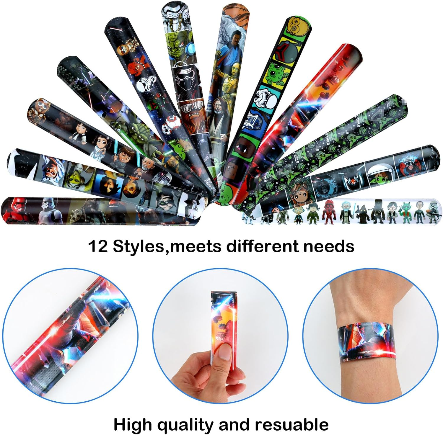 Yod Party Bags, Star War Give Aways Children'S Birthday Party Favours, Star Wars Birthday Decoration, 10 Key Chains, 10 Party Gift Packs, 12 Silicone Bracelets, 50 Stickers for Children 82 Pieces image number 3