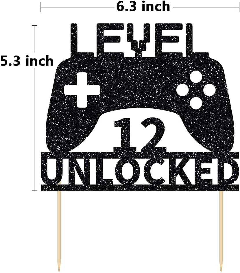 Level 12 Unlocked Cake Topper 12Th Birthday Cake Topper Video Game Controller Theme Cake Decorations Party Supplies image number 3