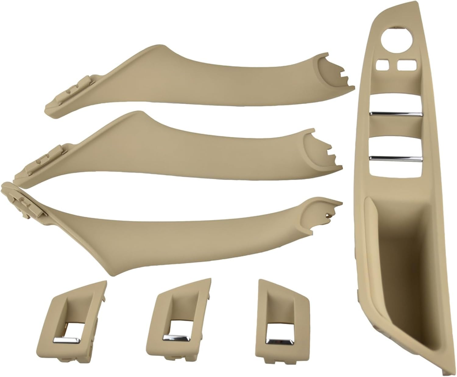 7Pcs,For BMW 5 Series F10 F11 F18 520I 523I 525I 528I 535I, RHD Interior Inner Door Handle Panel Pull Trim Cover Kit Set Replacement (Beige)