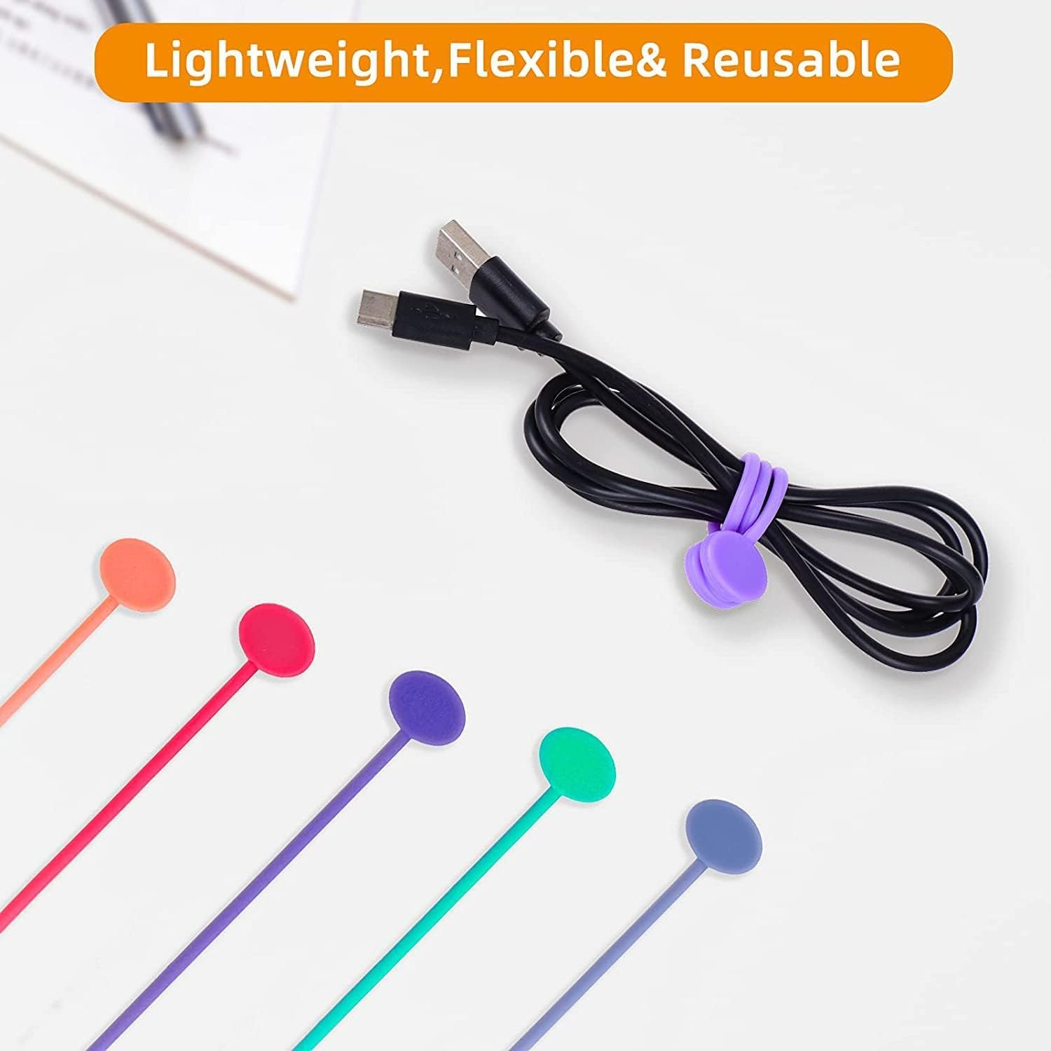 24 Pcs Reusable Magnet Cable Ties for Binding and Sorting, Earphone, USB Charging, Suspension and Fixed Key Chains, Silicone Wire Winders, Magnetic Cable Clips (8 Colors) image number 2