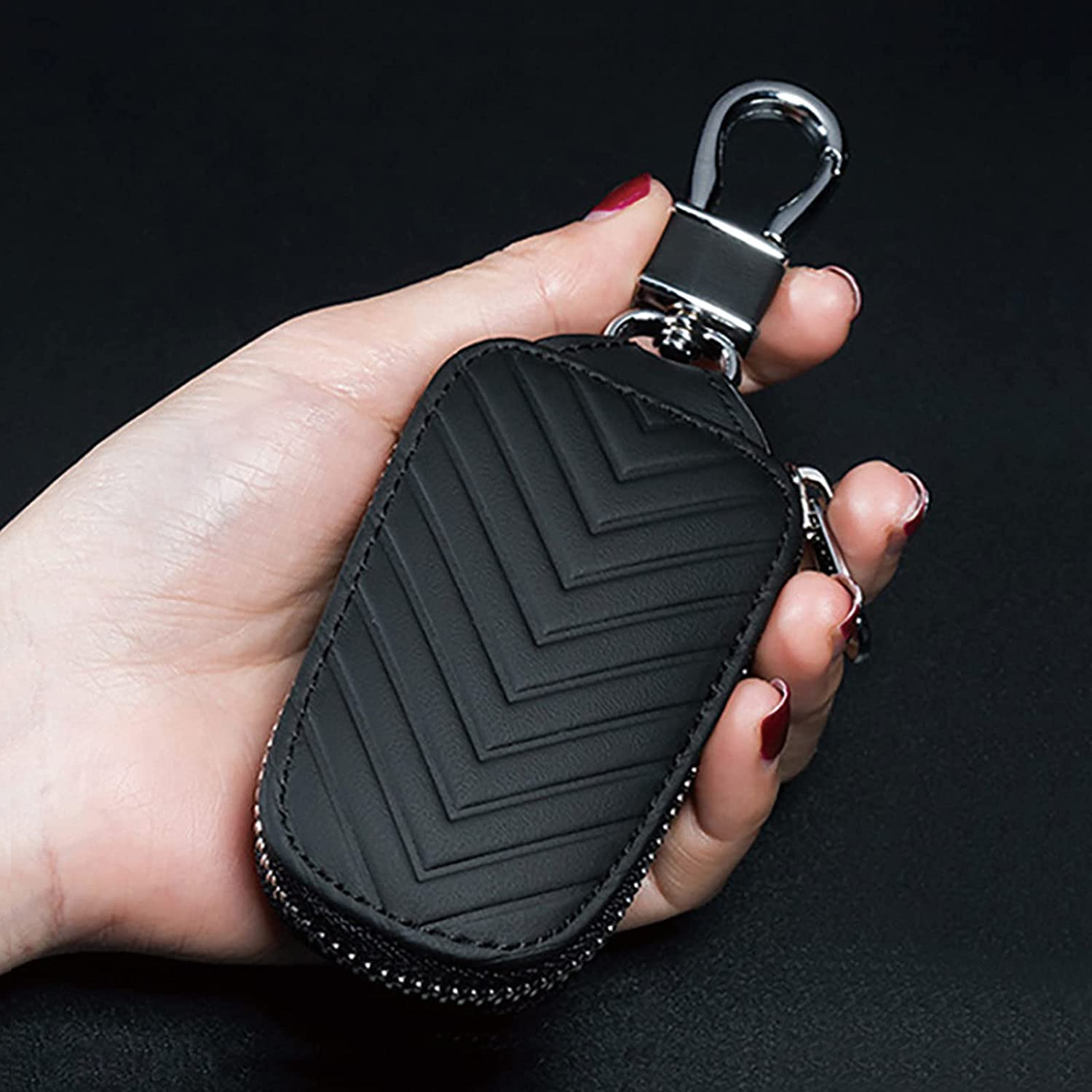 Leather Car Key Fob Cover, Key Case for Keychain Car Key Chain Case Holder Auto Key Shell Unisex Mens Womens image number 2