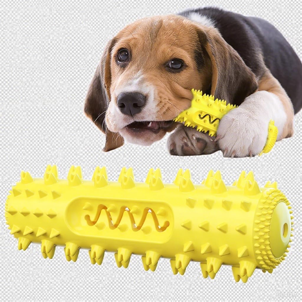 Dog Chew Toy, Squeaky Puppy Teething Chew Toys, Indestructible Bone for Aggressive Chewers, Durable Dog Toothbrush Toys, Natural Rubber Teething Chew Toys for Small Medium Large Breed Dogs (Yellow) image number 3