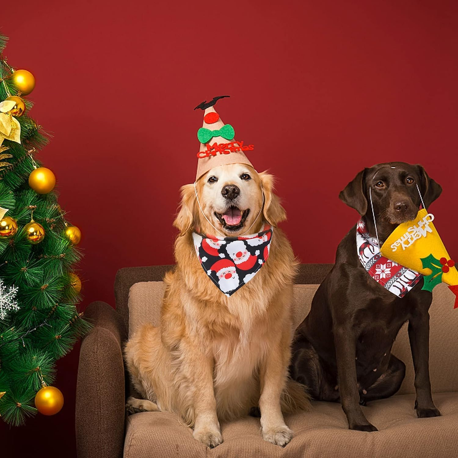 Christmas Dog Bandanas,2 Pcs Pet Bandanas Xmas Pet Triangle Scarf Santa Claus Dog Kerchief Set Deer Triangle Bibs Pet Scarf Neckerchief Washable Pets Bibs for Dogs Cats Costume Accessories Gift image number 3