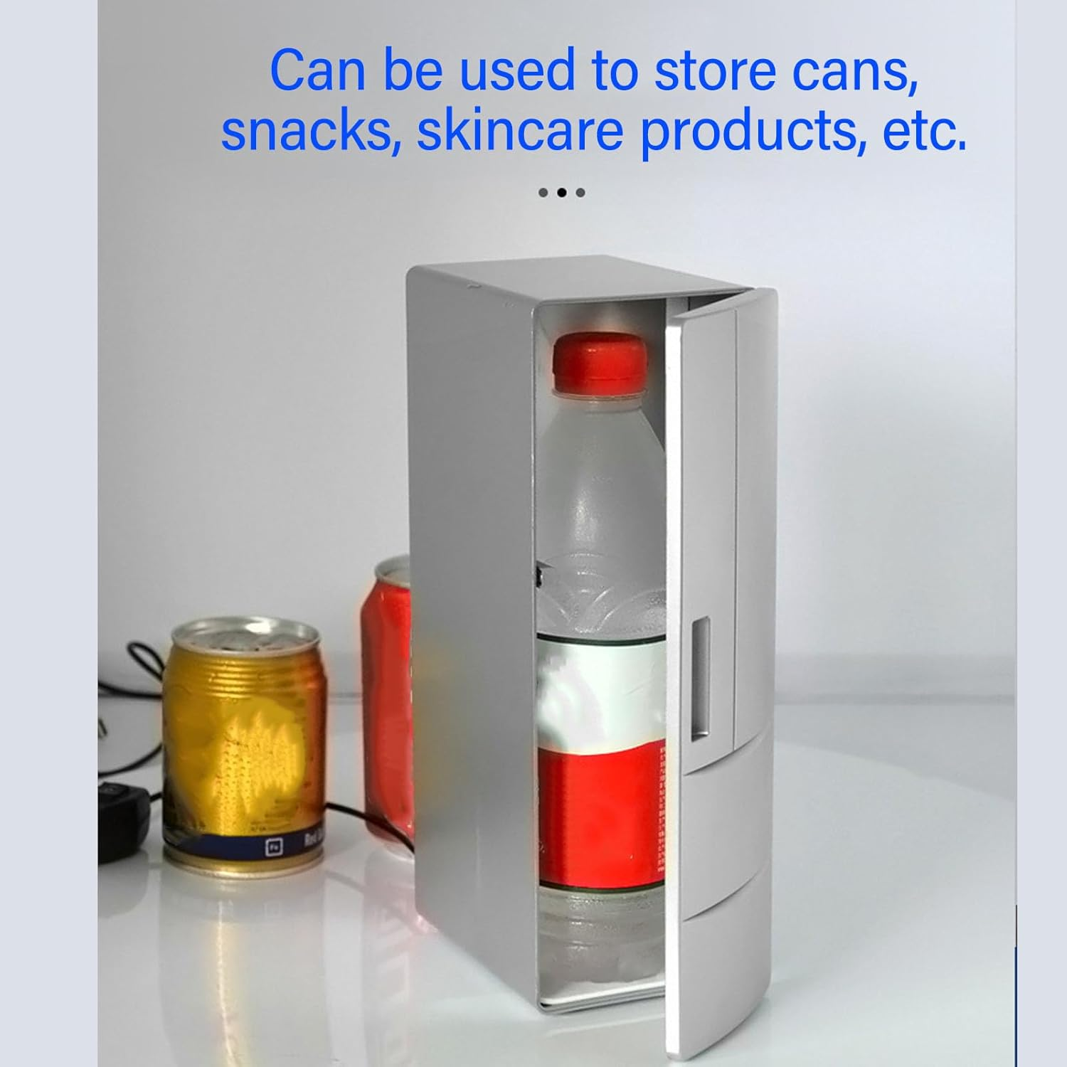 Mini Fridge, 2 Can Portable Refrigerator, 9 X 5 X 3.3Inch USB Freezer, Thermoelectric Cooler and Warmer Little Tiny Fridge for Bedroom, Cosmetics, Computer, Car image number 2