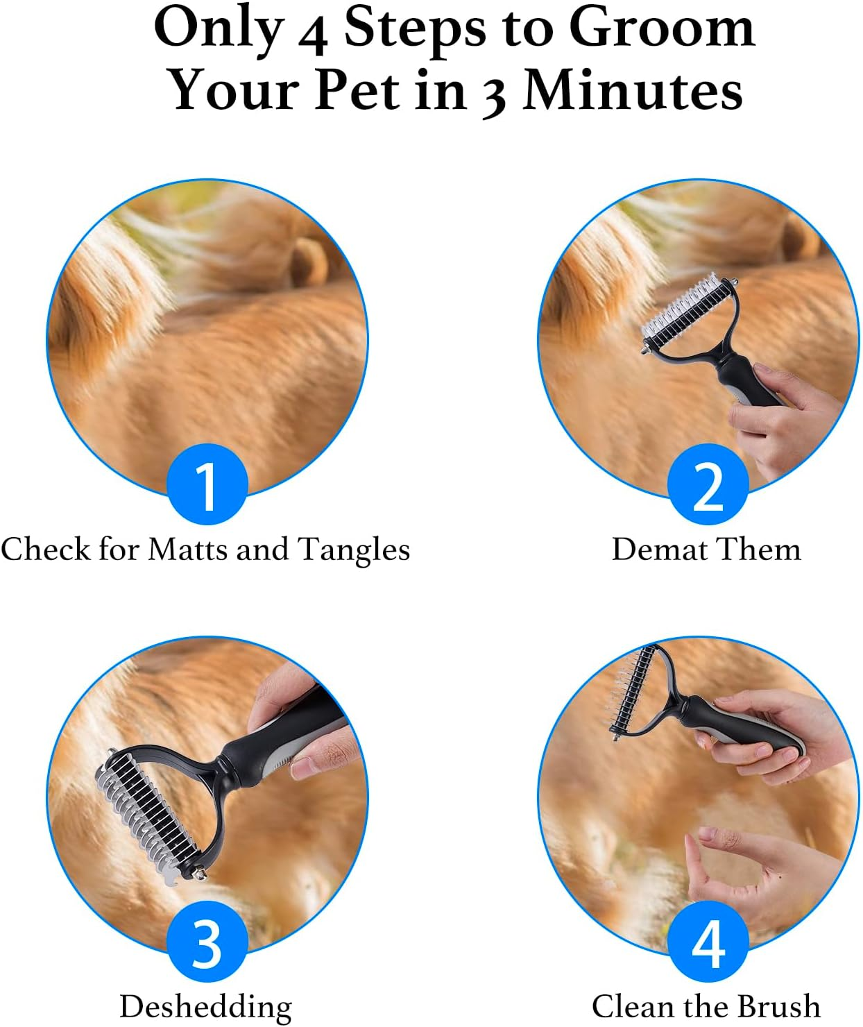 Pet Grooming Brush, Double-Sided Deshedding Rake, Dematting Undercoat Comb, Remove Tangles & Knots, for Dogs and Cats, Double Coats & Long Hair (Grey) image number 3