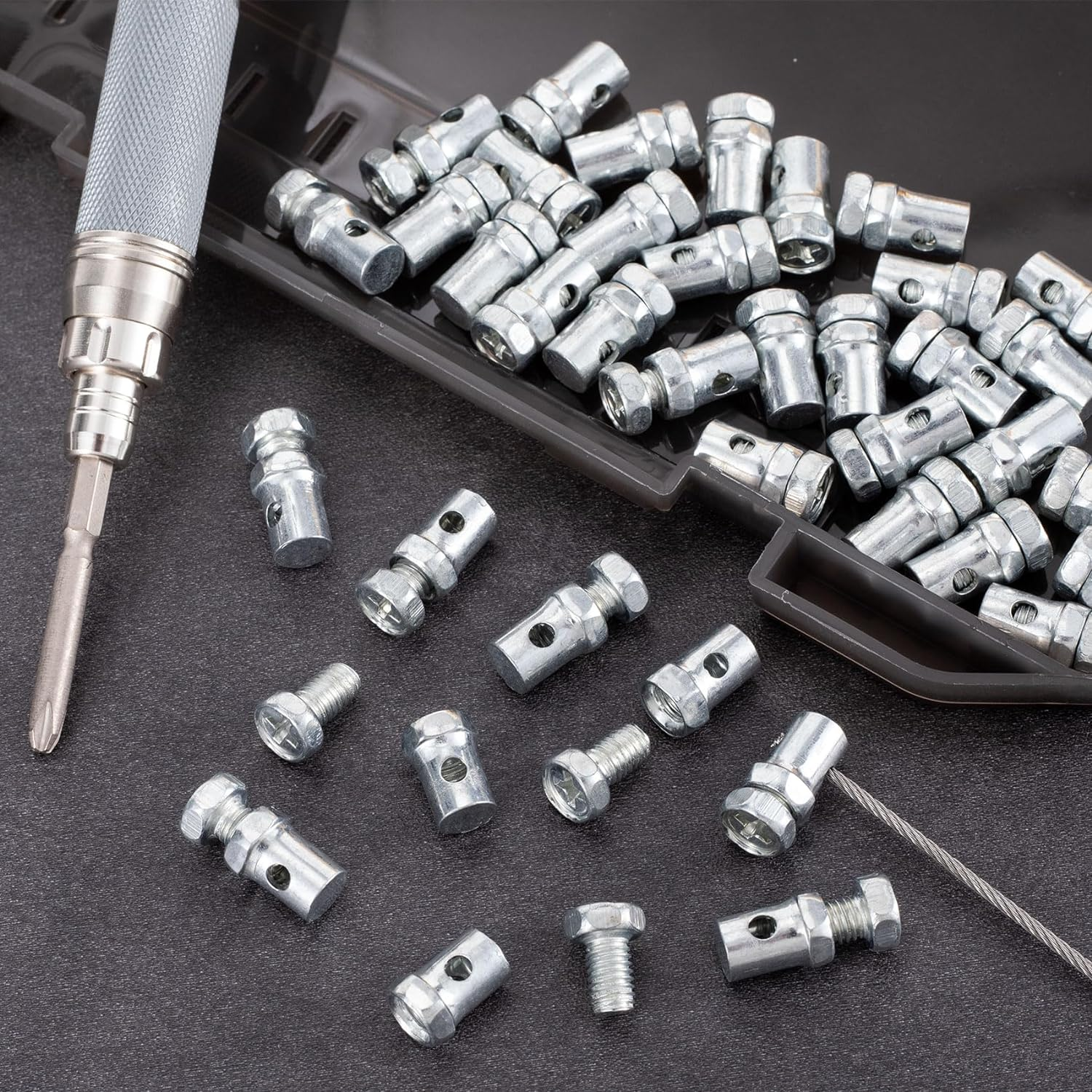 OIIKI 40PCS 1/8" Throttle Cable Ends, 3Mm Cable Stop Lock Clamps, Metal Brake Cable Accessories for Go Kart, Bicycle, Motorcycle, Scooter -Silver image number 1