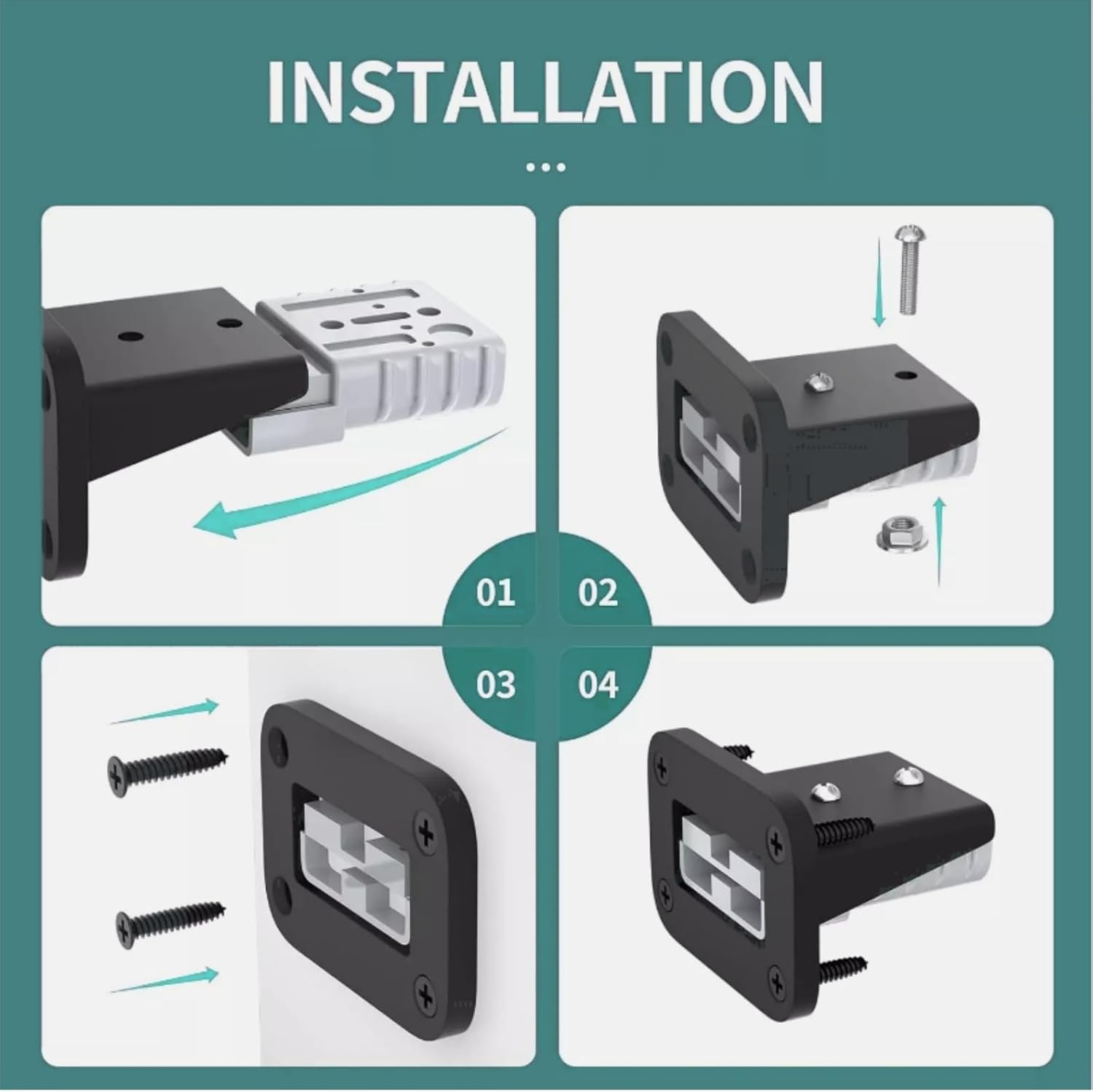 Dual 50A Anderson SB50 Series Connectors Flush Plug,600V 50Cm 10AWG Mounting Bracket Panel Plug with Dustproof Cover& Waterproof Gasket Mount Recessed Plate for Variety of Large Vehicles image number 3