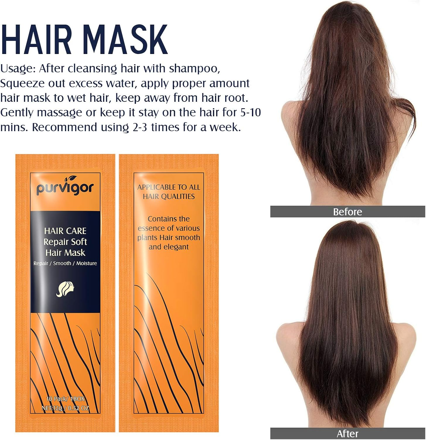 Hair Treatment Mask, Hair Mask for Dry Intense Hydration, Damaged Hair,Deeply Nourishes and Repairs Dry Damaged Hair That Is Difficult to Care For, Bagged Hair Masks(Pack of 10) image number 2