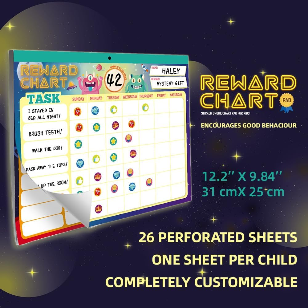 Behavior Reward Chart System, with 26 Chore Charts & 2280 Stickers - Motivate Responsibility & Good Habits