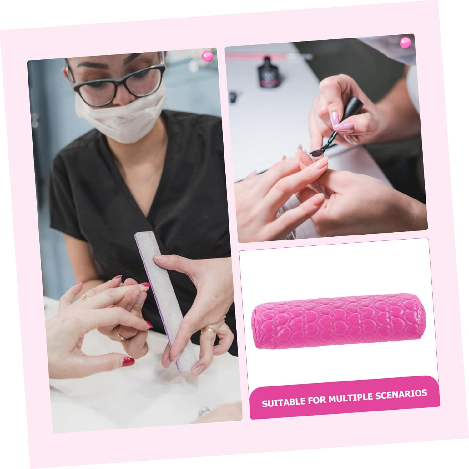 FOMIYES Nail Art Hand Cushion Manicure Hand Pillow Pu Leather Half-Moon Detachable Pink Rest for Nail Salon and Personal Use - Rosy image number 3