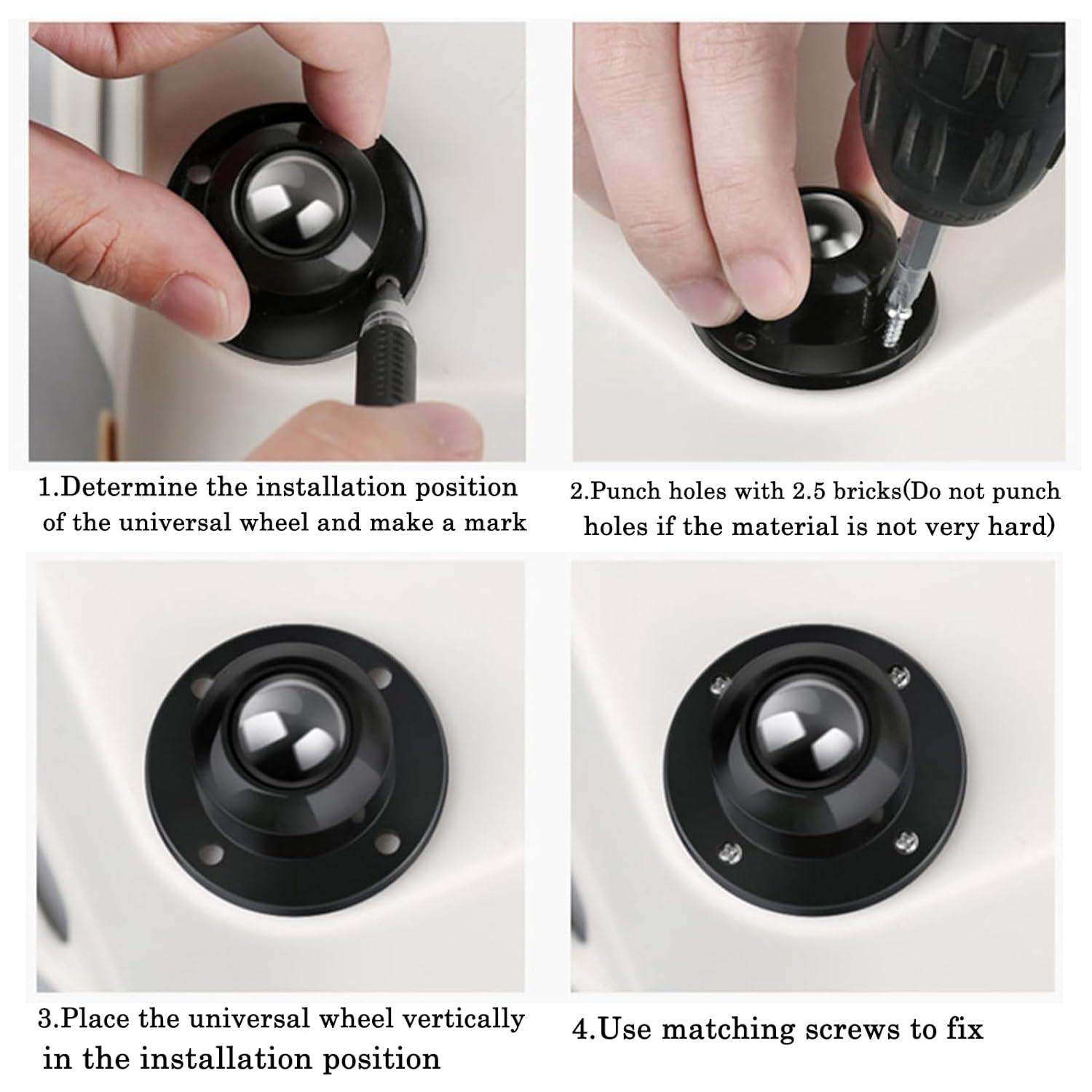 4 Pack Self Adhesive Mini Caster Wheels,Stainless Paste Universal Wheel,360 Degree Rotation Sticky Pulley for Small Appliances Furniture Various Storage Bins image number 5