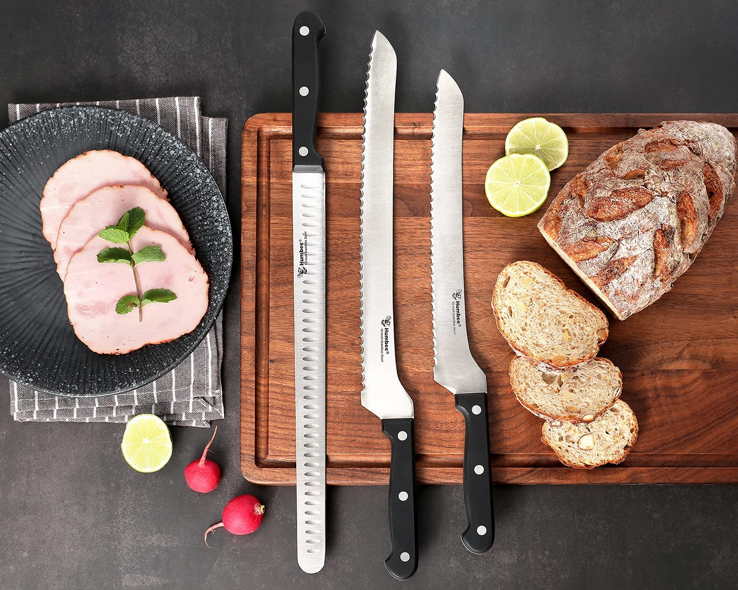 12 Inch Serrated Offset Bread Knife, Premium Stainless Steel Blade with Wave Edge, Full Tang Handle, Razor Sharp for Bread, Durable Professional Kitchen Knife, Black image number 5