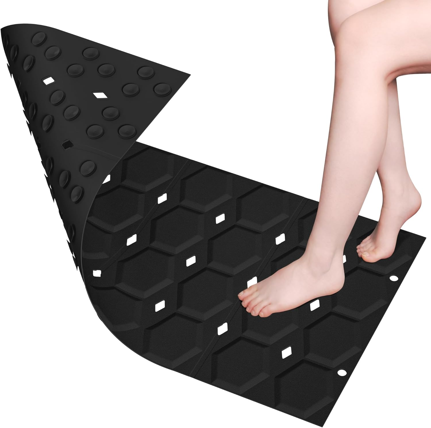 Non-Slip Shower Mats for inside Shower， 14 X 18 Inch Silicone Bathtub Mat Non-Slip, Bath Mat for Tub with Suction Cups, Drain Holes Bath Tub Mat (Black) image number 3