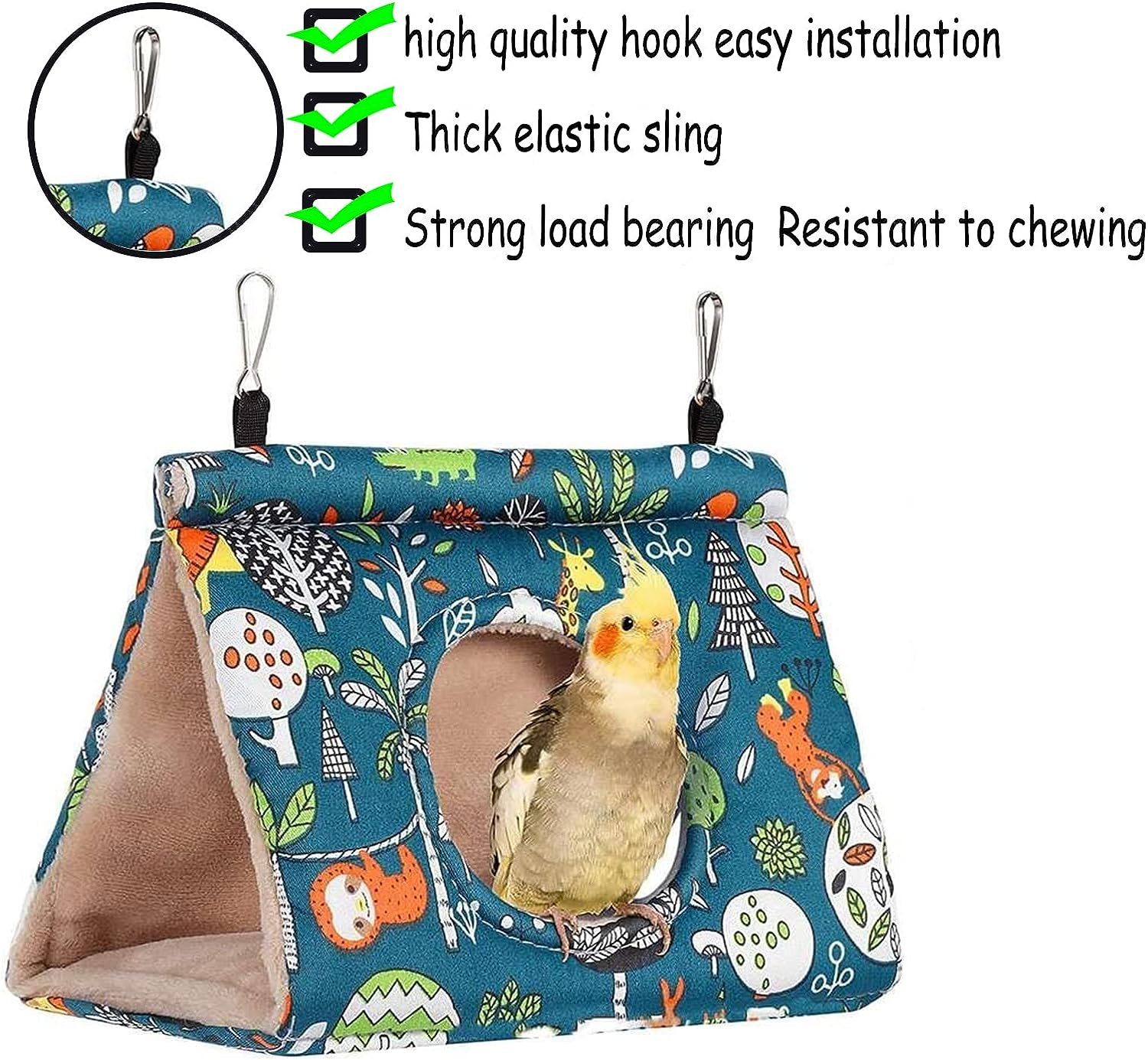 Bird Hanging Hammock, Suspended Hammock Plush Shed Swing Cave Cabin, Suitable for Small and Medium-Sized Parrots,Cockatoos, Macaws, Love Birds, Long Tailed Parrot, Etc., Parrot Love Nest Medium (Blue) image number 4