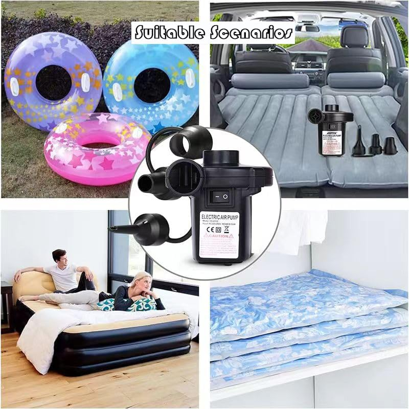 Electric Air Pump Portable for Swimming Rings Inflatable Boat Air Mattresses Pool Floats Raft Sofa Kayakquick-Fill Air Pump with 3 Nozzles, 110-240V AC/12V, Perfect Inflator/Deflator Pumps image number 1