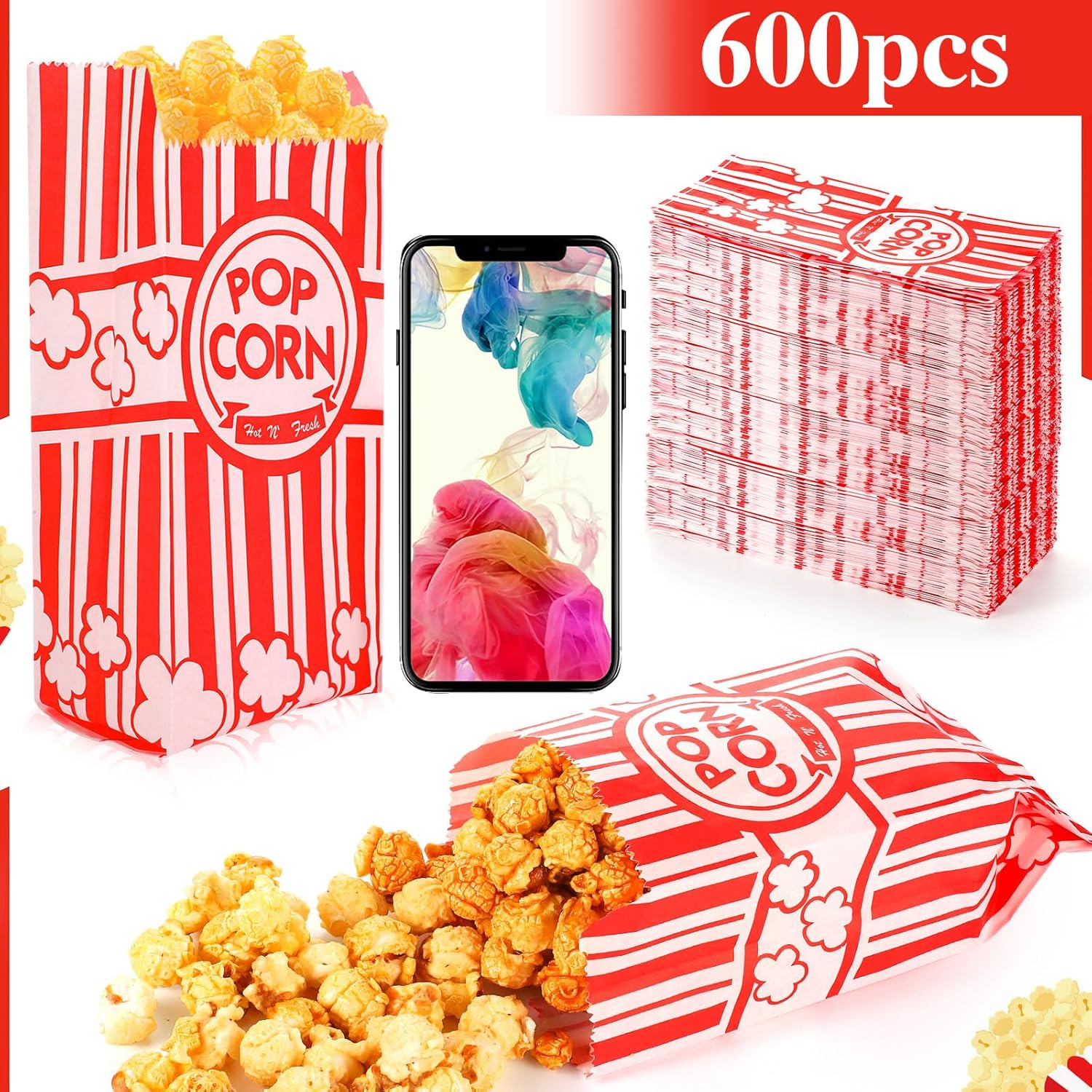 600 Pcs Paper Popcorn Bags, 1 Oz Popcorn Bags Bulk Individual Servings for Christmas Party Popcorn Machine Movie Nights Carnival image number 3