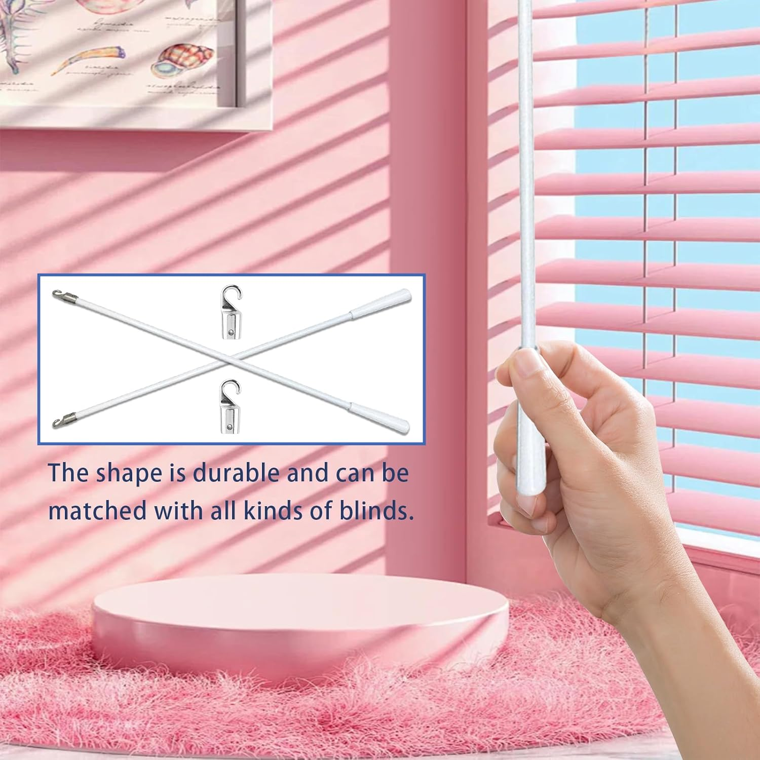 INCAUCA 4 Pack Blind Wand with Metal Hook, 12 Inch White Fiberglass Window Blind Tilt Wand, Vertical Blind Wand Control Replacement, Blind Rod Replacement, Blind Opener Stick image number 4