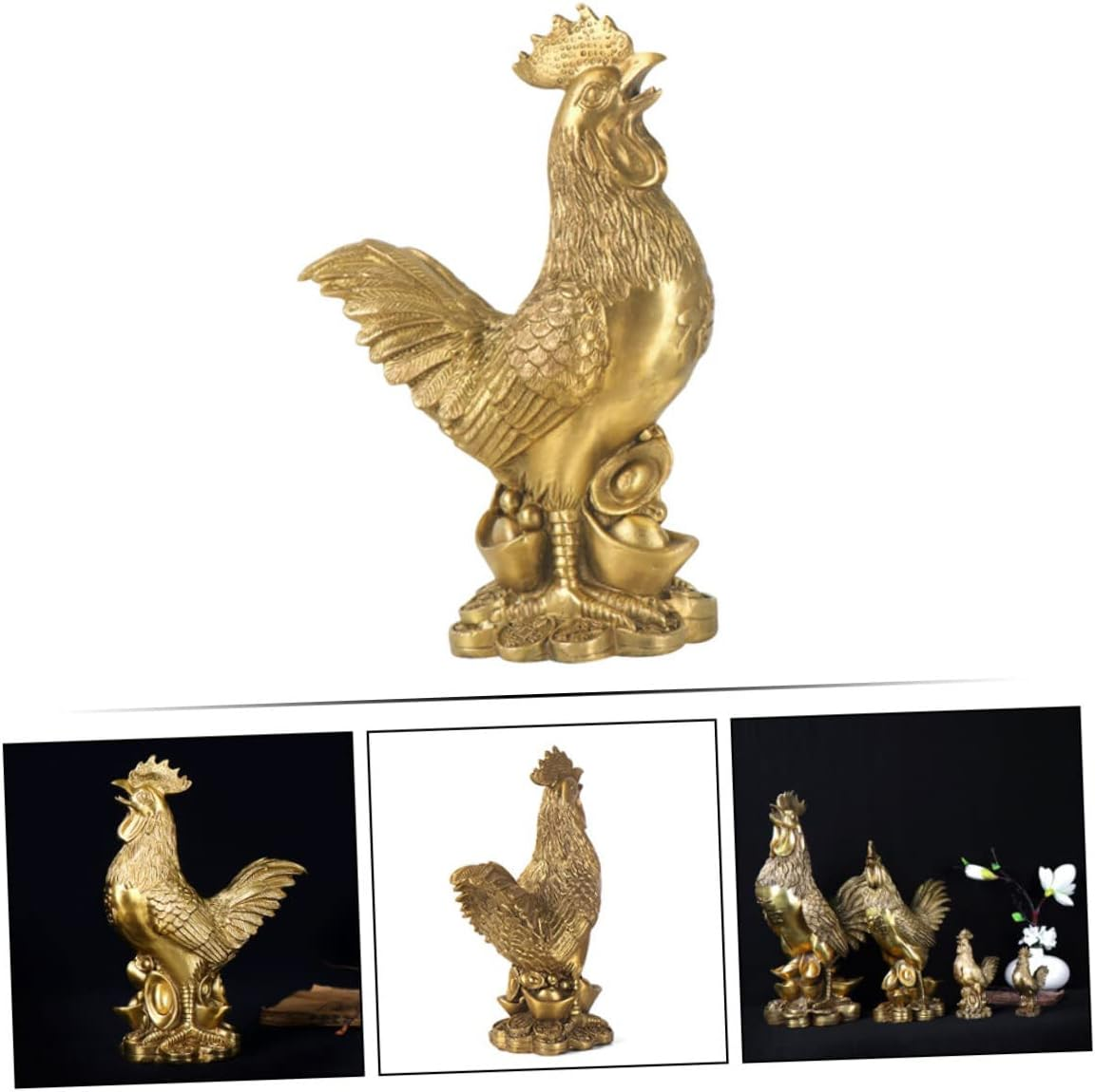 Yardenfun Creative Brass Chicken Decoration Retro Rooster Figurine for Home Desktop Decor Unique Animal Sculpture for Office and Living Room Vintage Style Ornament