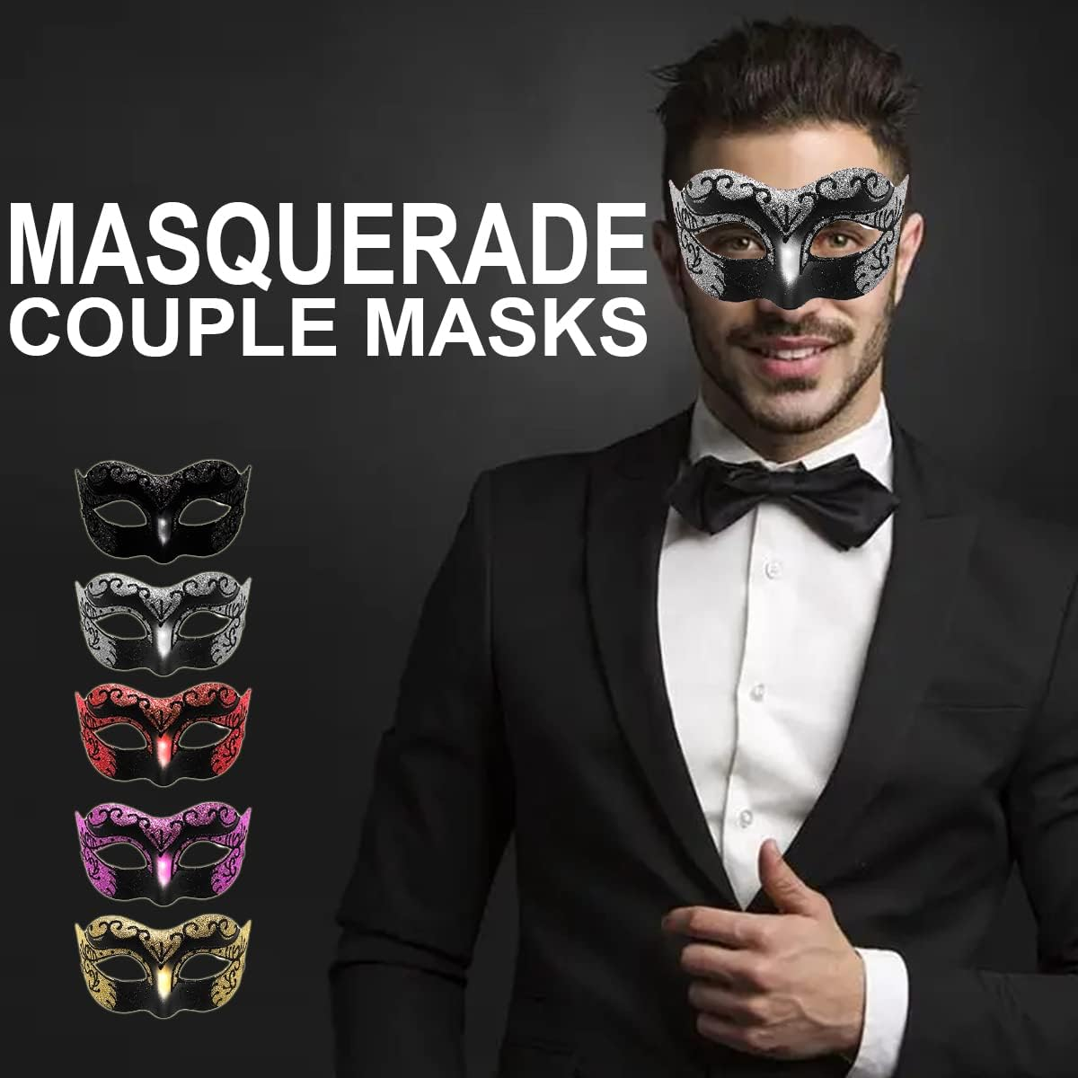 Masquerade Mask for Couples Lace Eye Mask Venetian Carnival Halloween Mask Party Ball Prom Mask Costume Mardi Gras 2Pack image number 6