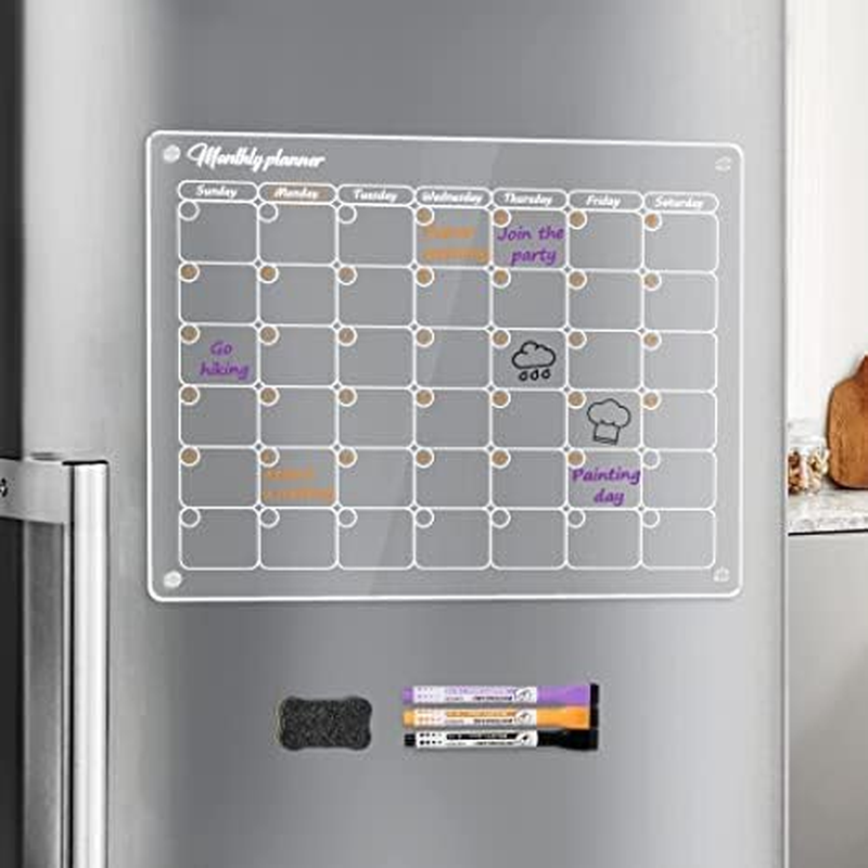 2025 Acrylic Magnetic Dry Erase Board Calendar for Fridge, 16&rdquo;X12" Clear Acrylic Dry Erase Board for Refrigerator, Reusable Magnetic Monthly Planner image number 3