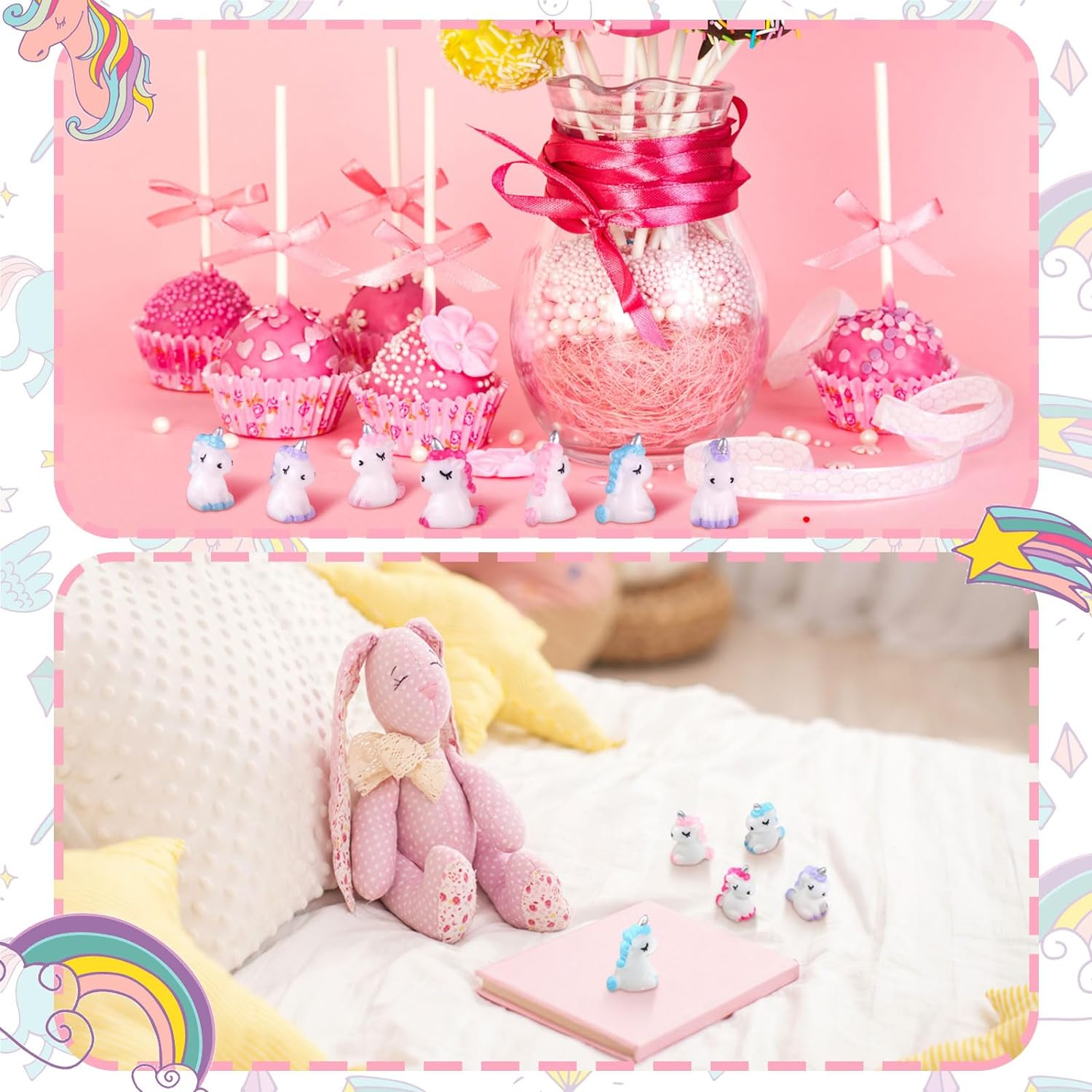 Barydat 60 Pcs Micro Unicorn Miniature Figurines Garden Tiny Unicorn Dollhouse Fairy Garden Accessories Moss Landscape Mini Resin Animals Cake Topper DIY Terrarium Crafts Ornament