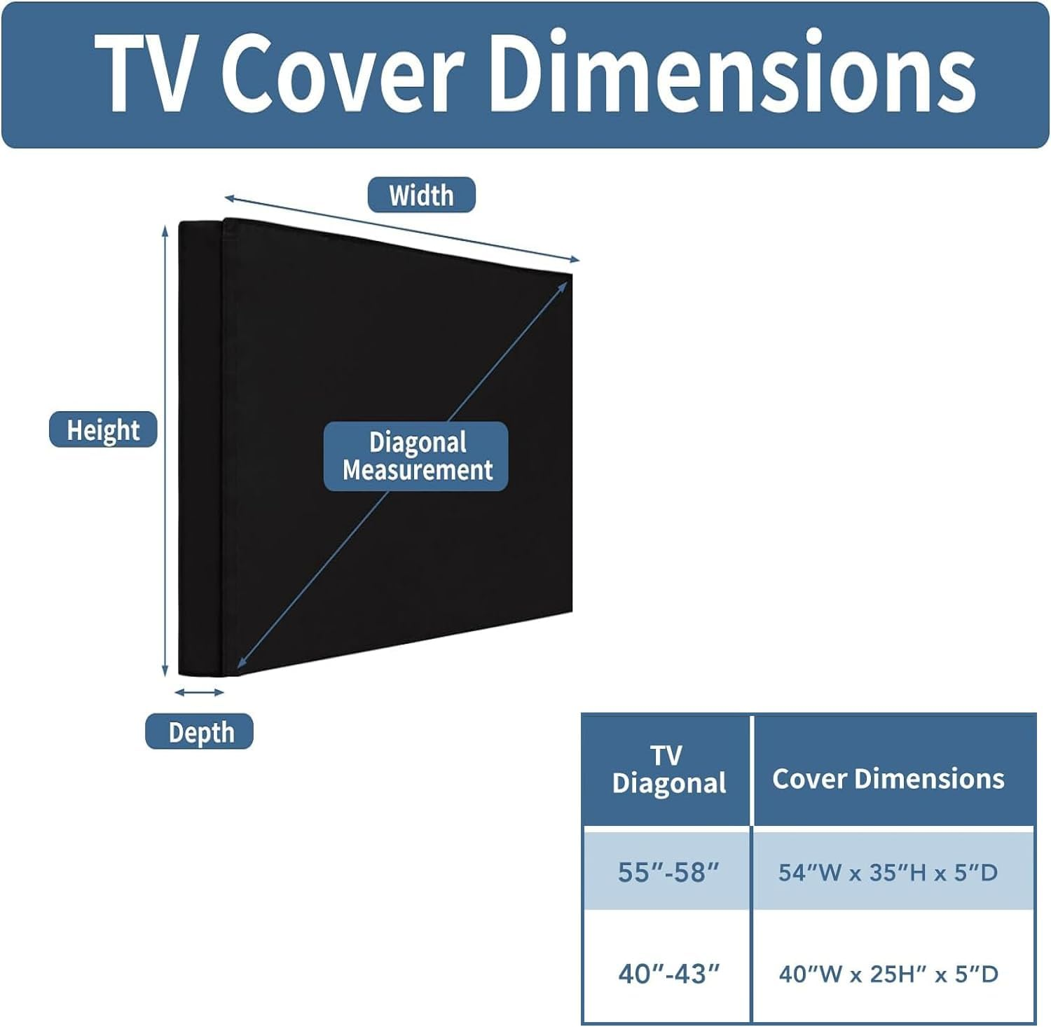 EZONEDEAL Outdoor TV Cover Heavy Duty Oxford Waterproof Dustproof anti UV Durable Patio outside Television Cover TV Screen Full Protector Covers-Black (Black 55-58 Inch) image number 5