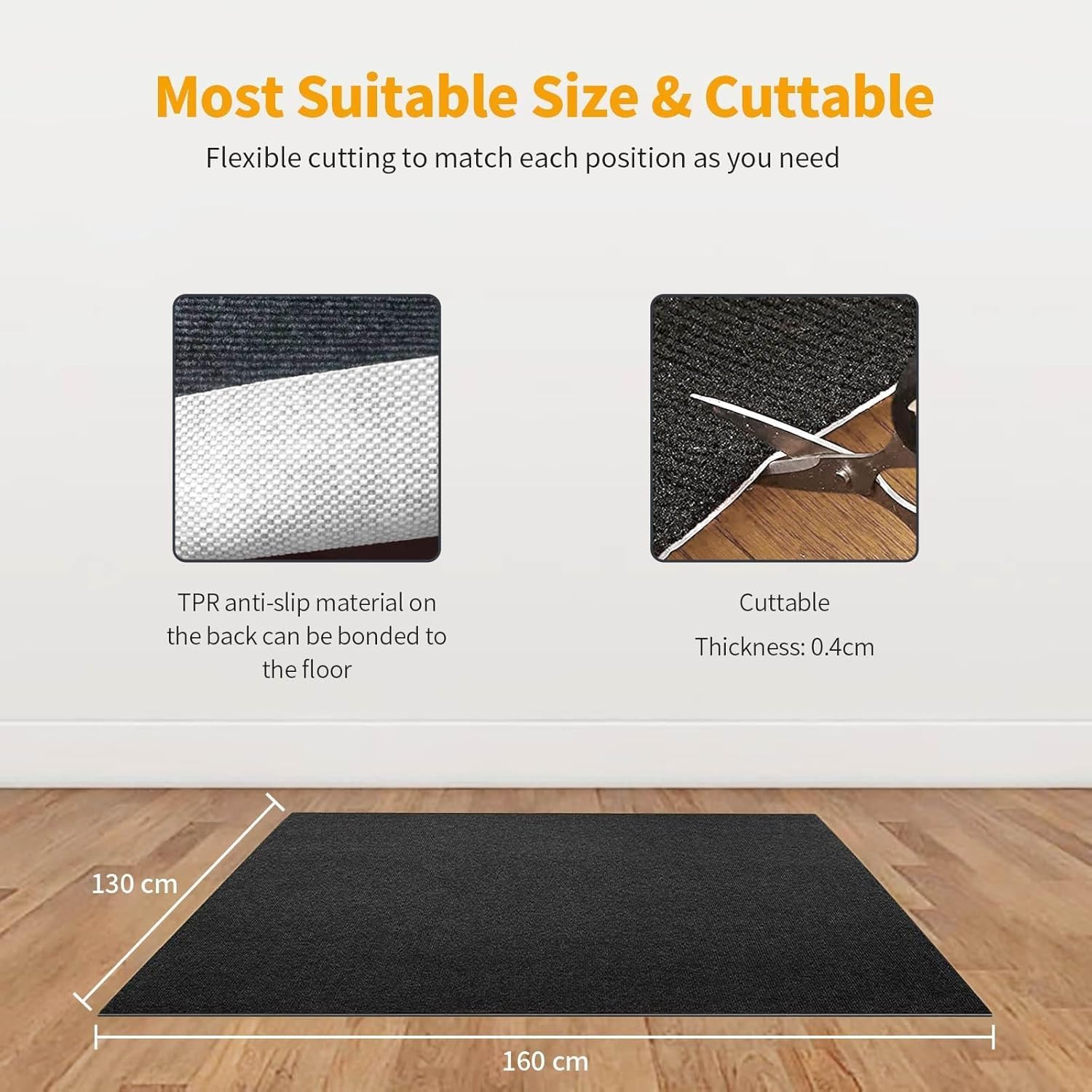 160&times;130Cm Office Chair Mat for Hardwood & Tile Floors &ndash; Anti-Slip, Noise-Reducing, Cuttable, Odorless, Easy-To-Clean Desk Mat for Office, Home & More, Dark Grey image number 1