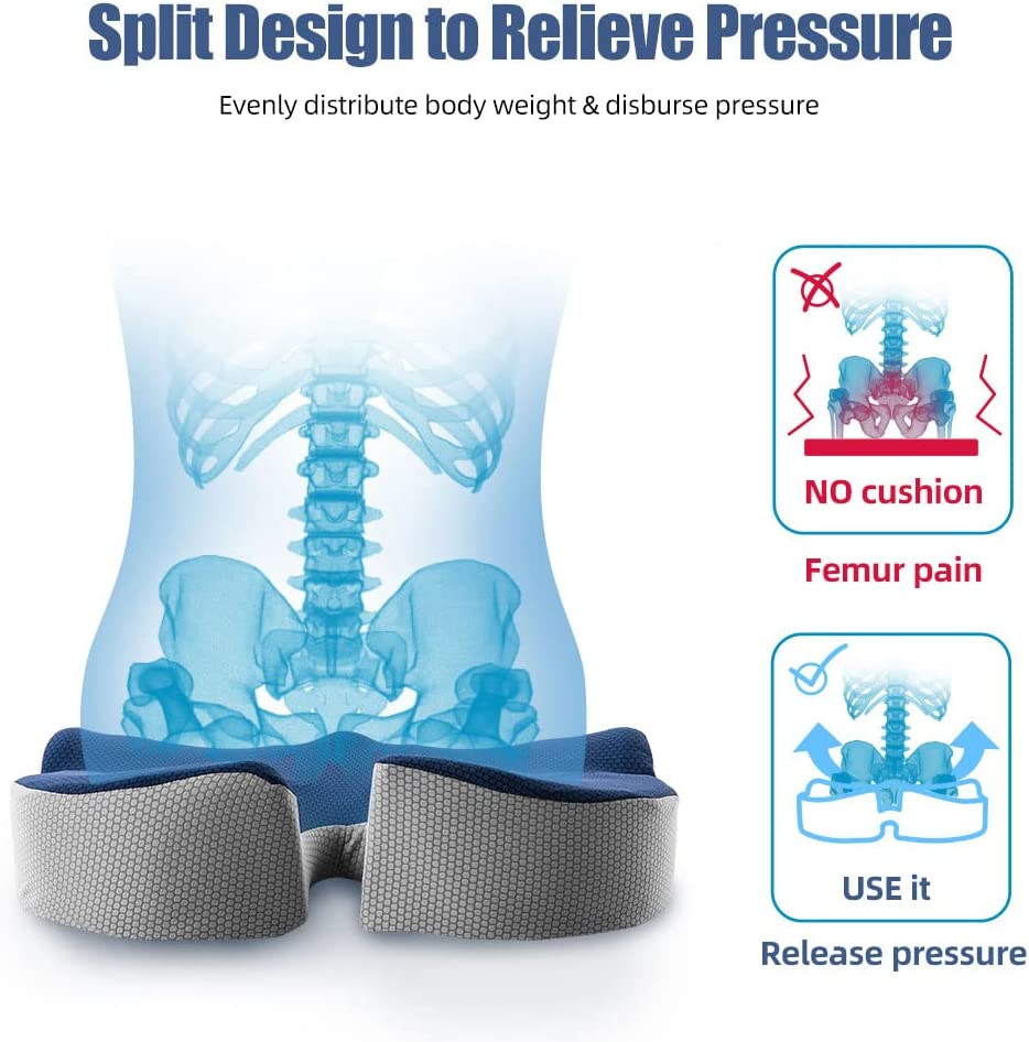 Ergonomic Office Chair Seat Cushion and Lumbar Support Pillow Combo Set, 3D Design, Breathable Cover, Adjustable Straps, Ideal for Low Back Pain Relief and Long Sitting Hours, Navy image number 5