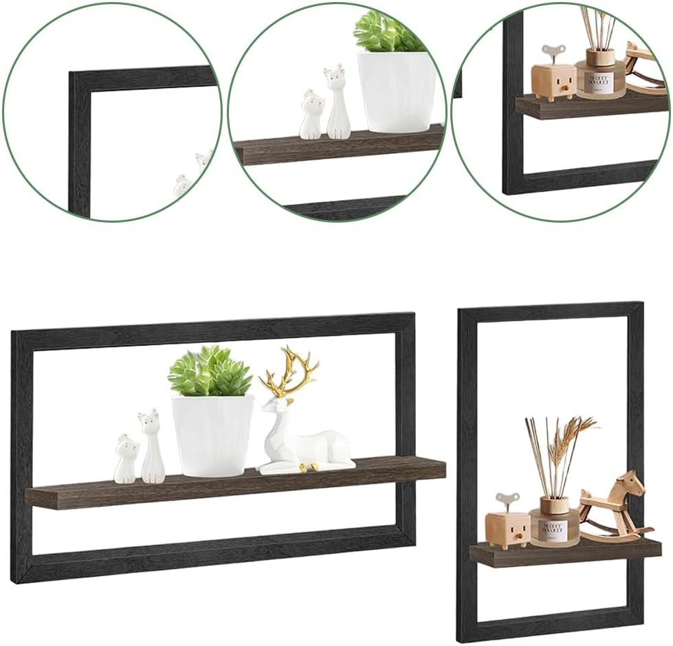 2 Pcs Rustic Black Square Wood Wall Shelves, Durable Wall Mounted Storage Shelves, Decorative Floating Wooden Display Racks for Living Room, Bedroom, Kitchen, or Office image number 4