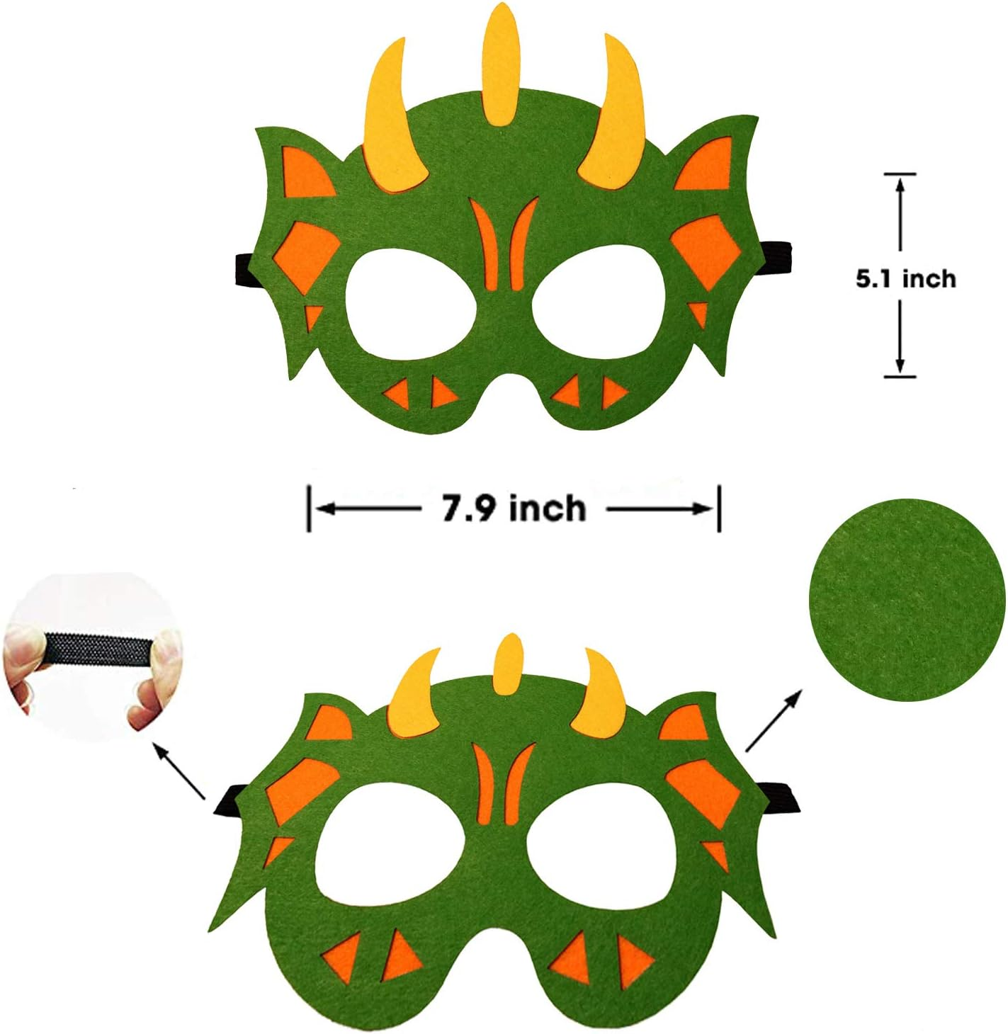 24 Packs Dinosaur Masks Party Supplies Felt and Elastic for Kid Dinosaur Masks Dress-Up Party Favors 24 Masks for Birthday Gifts Party Decorations image number 3