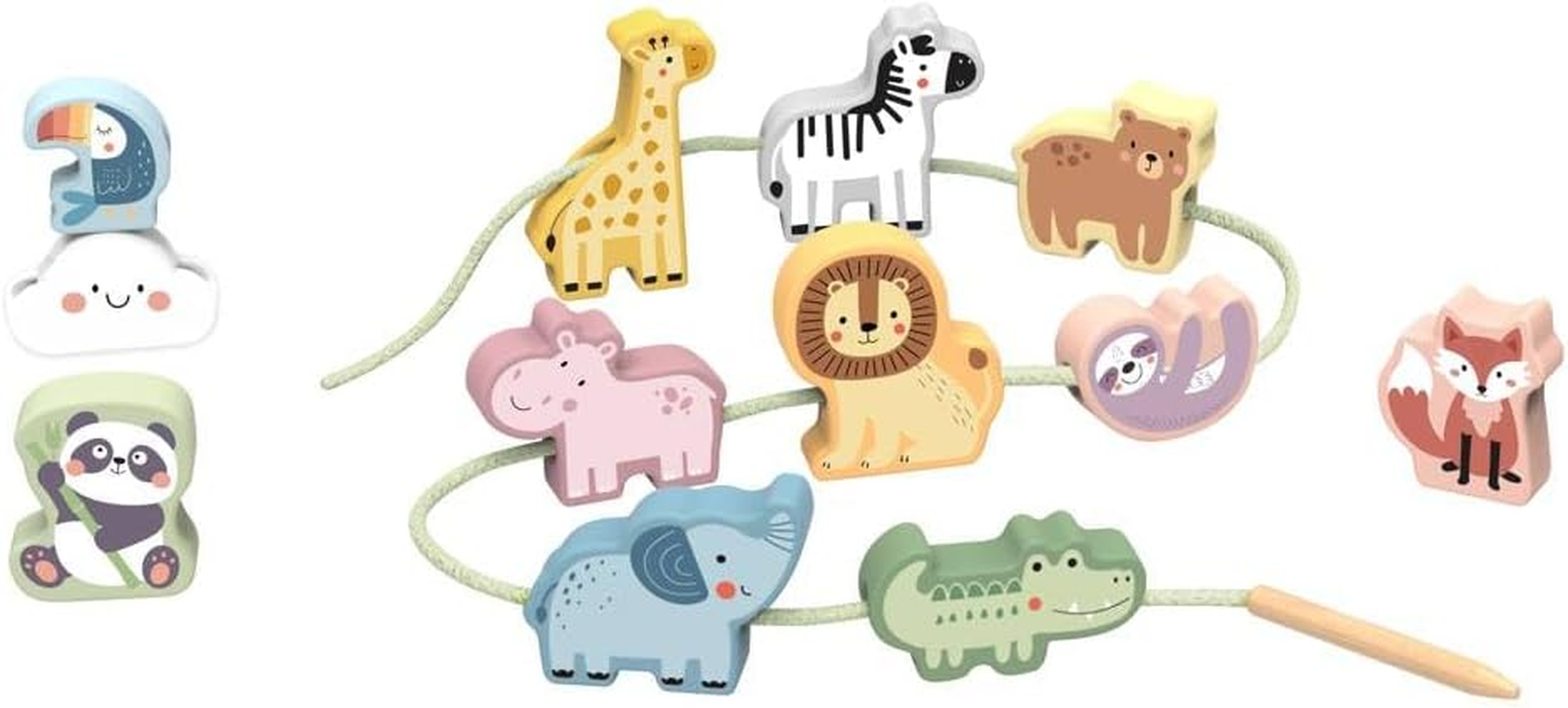 Tooky Toy TJ003 My Forest Friends Lacing Blocks - Wild Animals: Lacing Animals Motor Skills for Kids image number 2