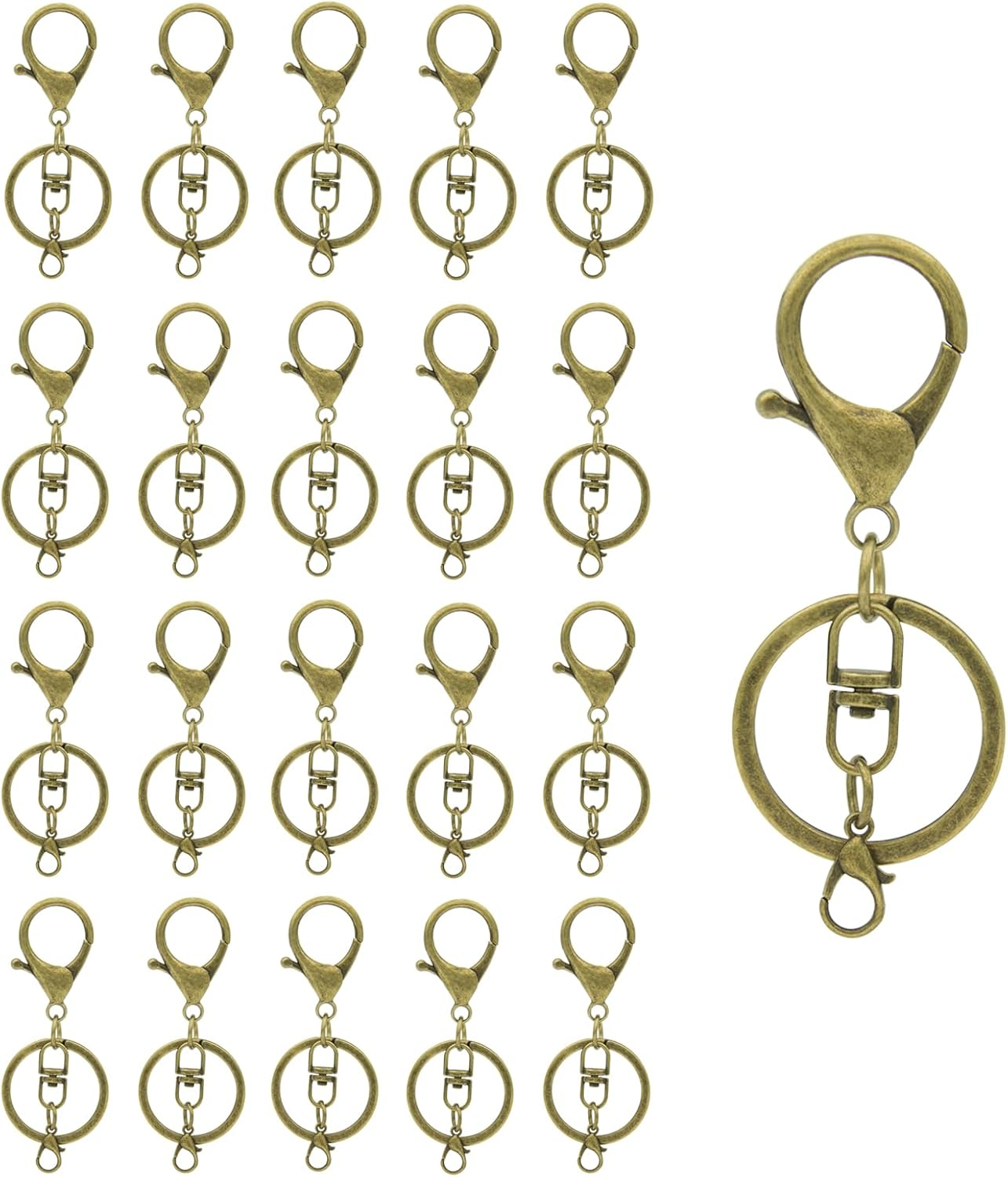 20Sets Golden Lobster Claw Clasps Hook with Flat Split Keychain Ring with Swivel Trigger Clip with Little Lobster Clasp for DIY Craft Jewelry Making