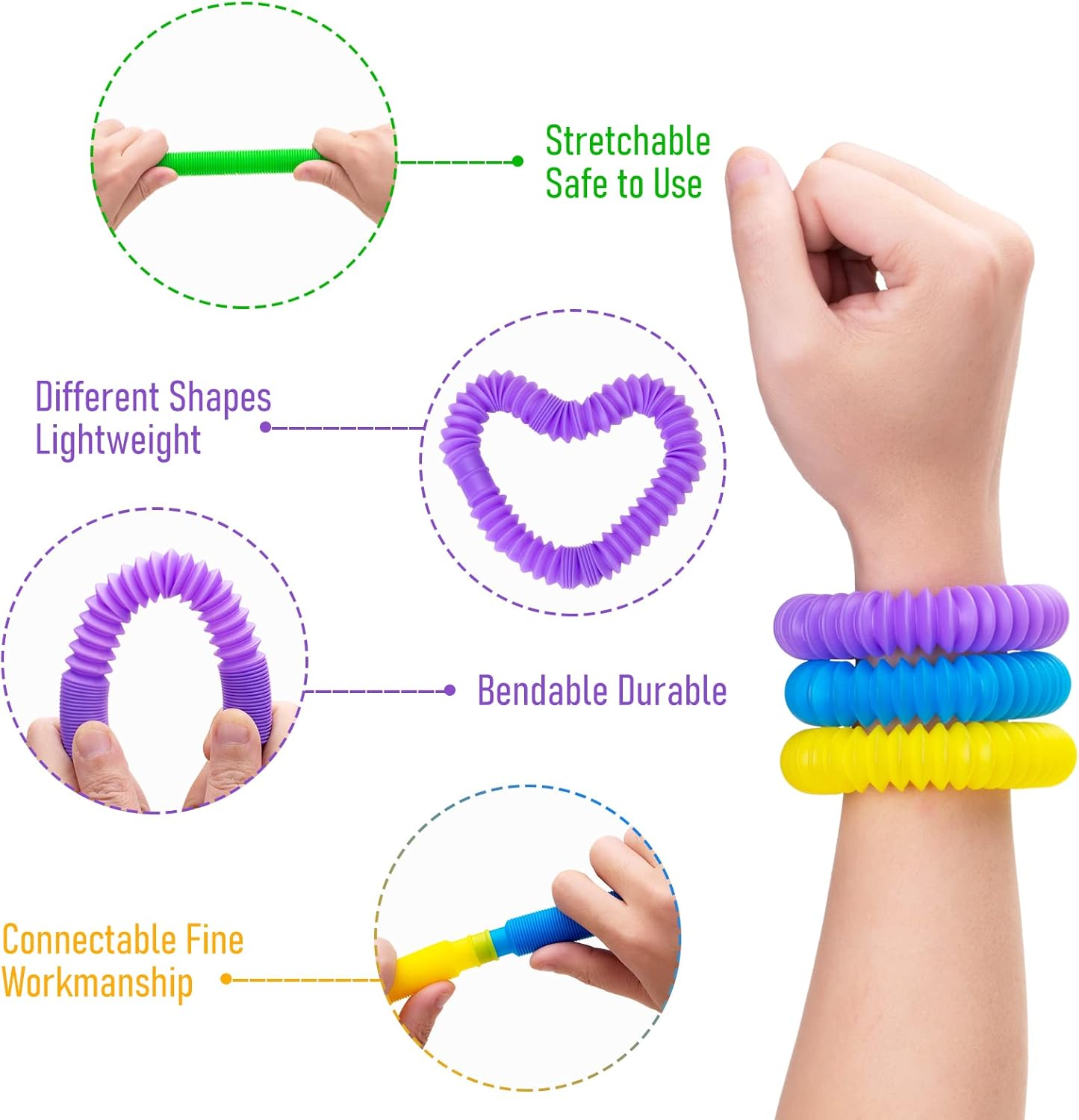 12 Pack Pop Tubes Sensory Toys with 6 Colors for Kids&Toddlers,Stress and Anxiety Relief Fidget Toy ,Imaginative Play & Fine Motor Skills Learning,Tons of Ways to Play,Connect, Stretch, Twist & Pop image number 2