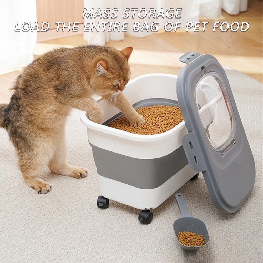 Dog Food Storage Container 15Kg, Airtight Pet Food Storage Containers with Wheels & Removable Sealed Lid, Collapsible Cat Food Containers image number 6